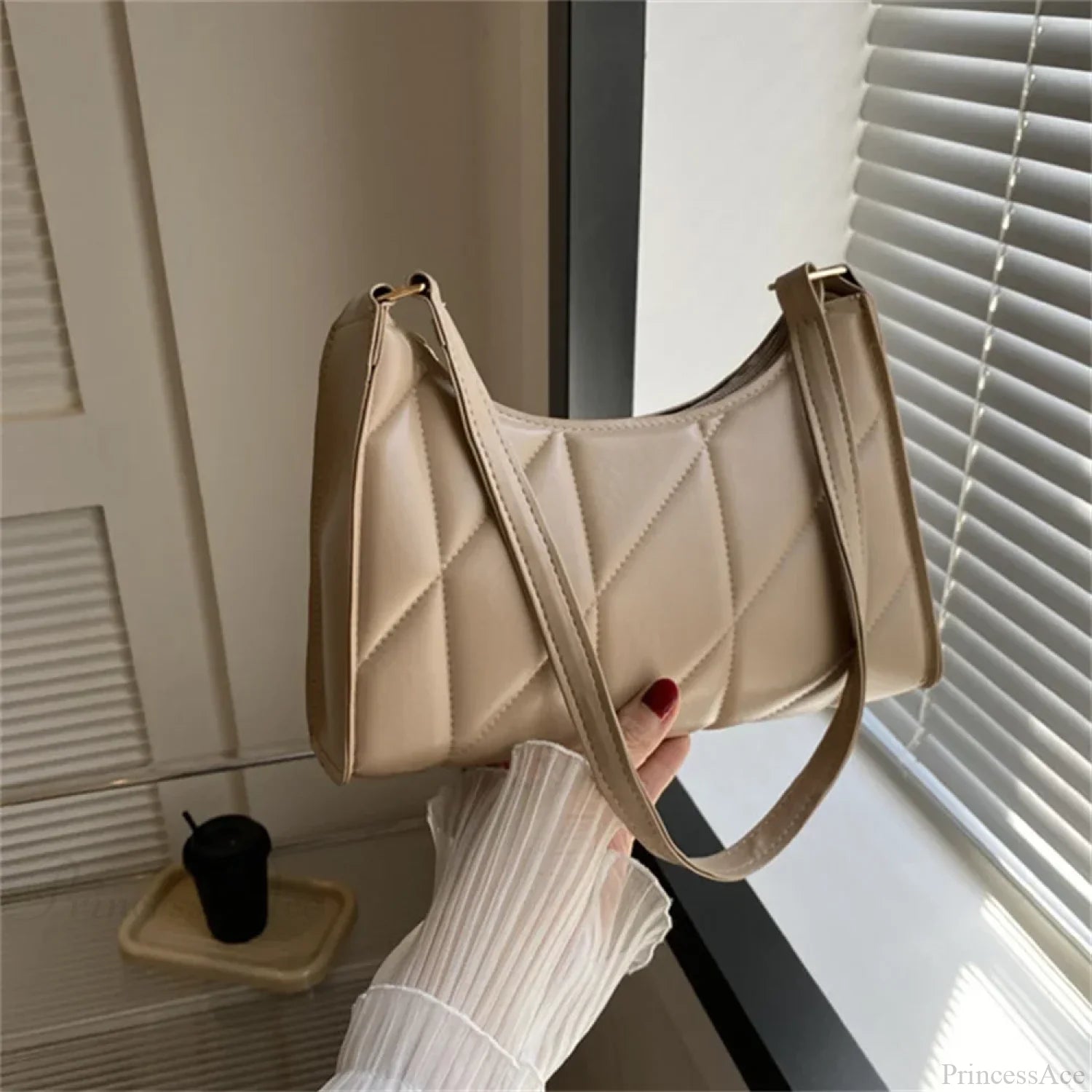 PU Leather Shoulder Messenger Bag for Women Khaki shoulder-250126