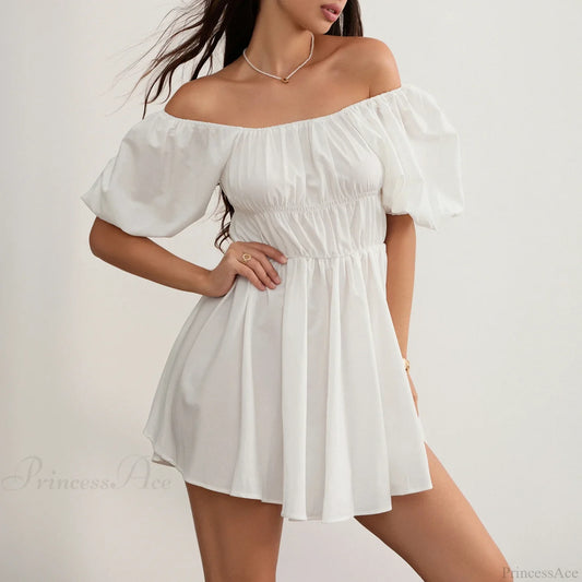 Puff Sleeve Off-Shoulder Mini Dress WHITE / S minidress-250223