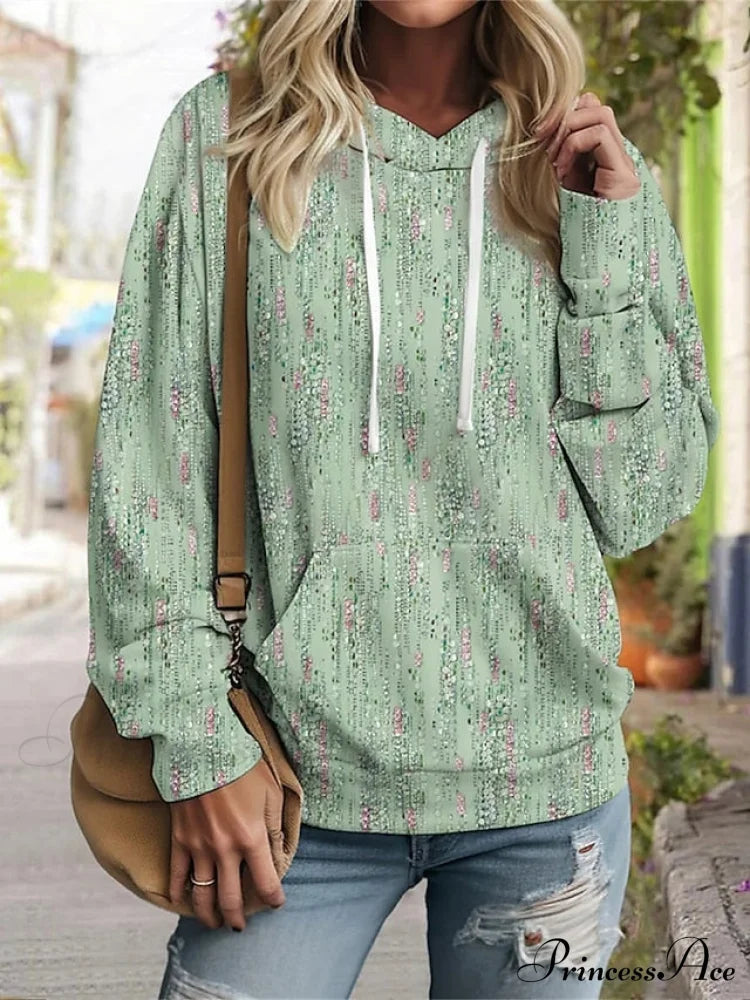 Pullover Casual Green Women’s Sweatshirt Hoodie Graphic Long Arm Top / S