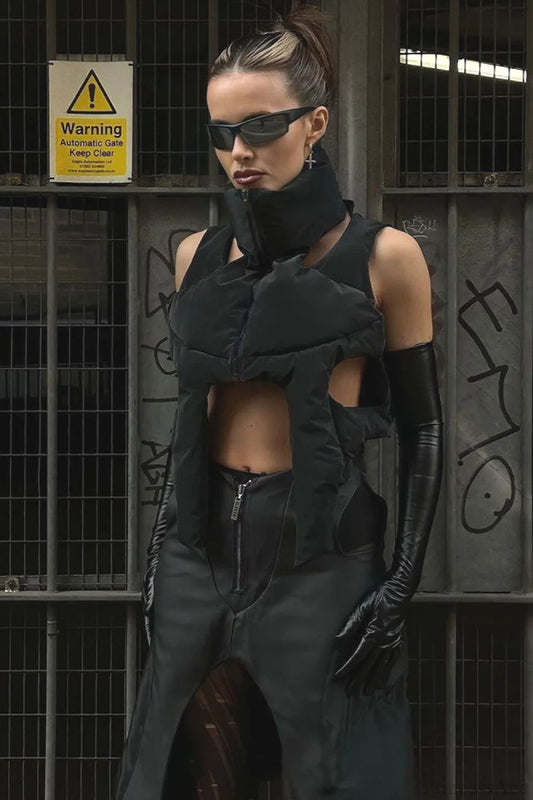 Punk Padded Stand Collar Zipper Coat Black / S