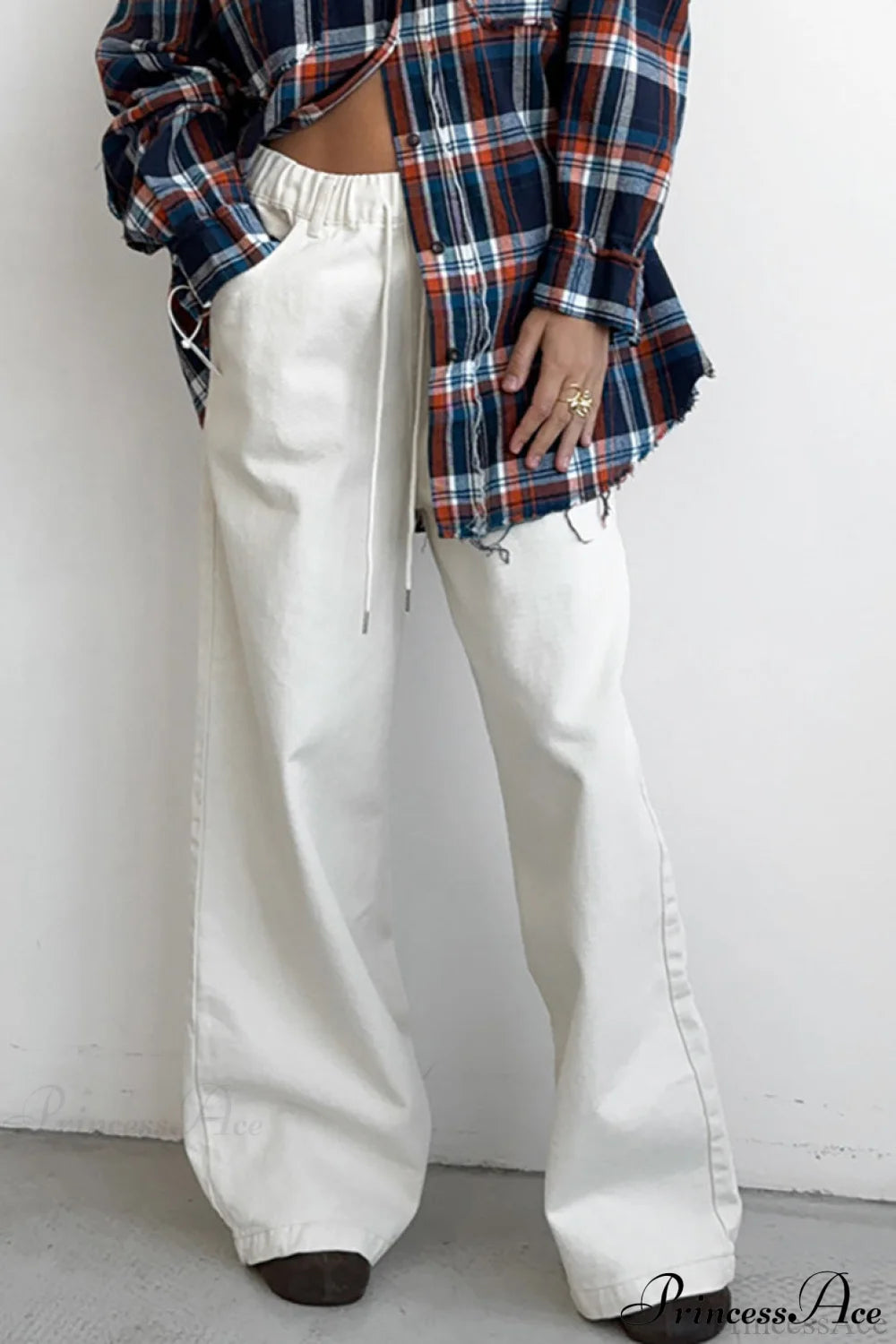 Pure Cotton White Drawstring Denim Pants