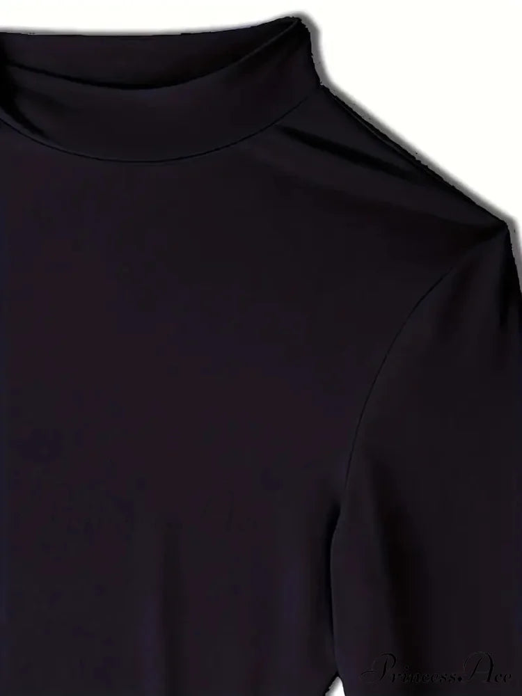 Purple High Neck Long Sleeve Bodycon Dress With Drawstring M / Purple Long Sleeve Bodycon Dress