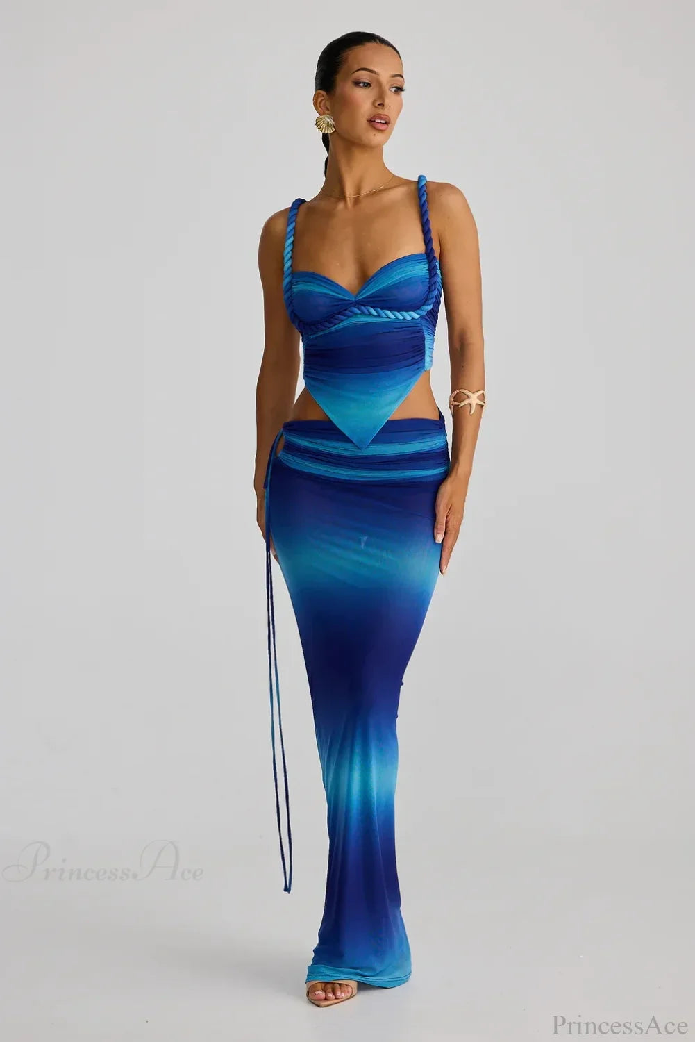 Push Up Backless Gradient Three Piece Swimsuit blue / S