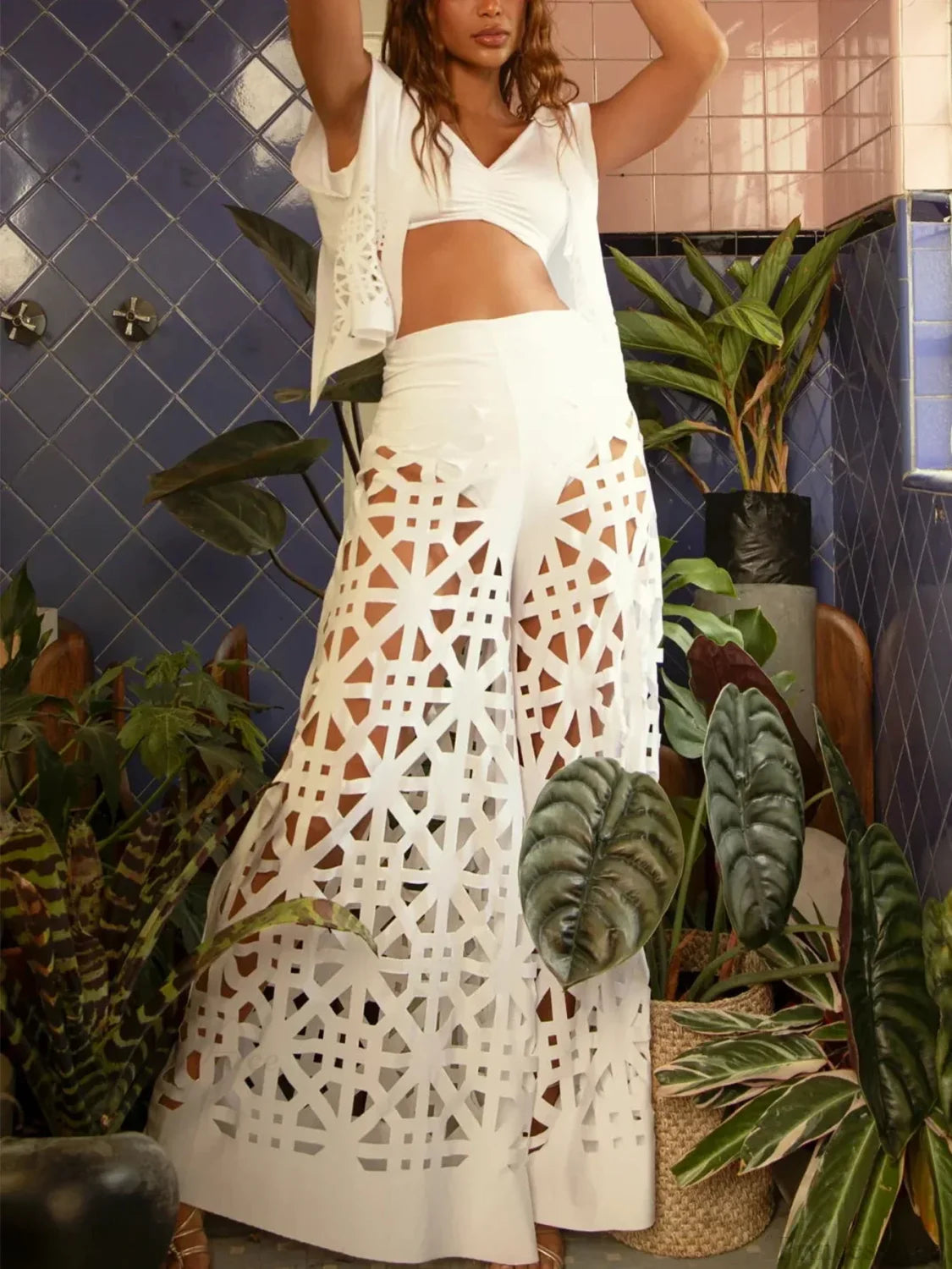 Push Up Bikini Set with Linen Three Piece Swimsuit white3 / S