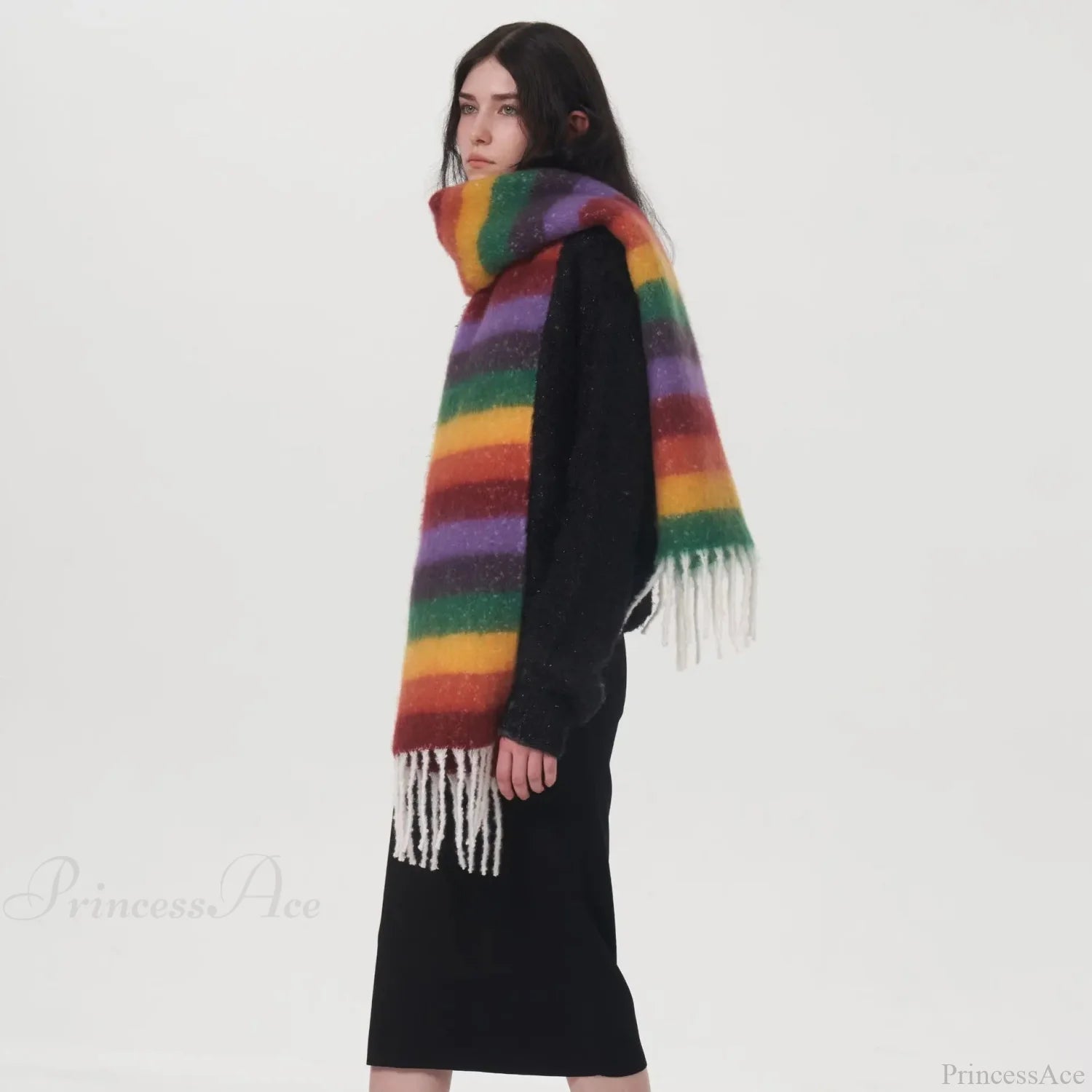 Rainbow Striped Thick Muffler Scarf For Autumn/Winter Warmth Scarfs-L