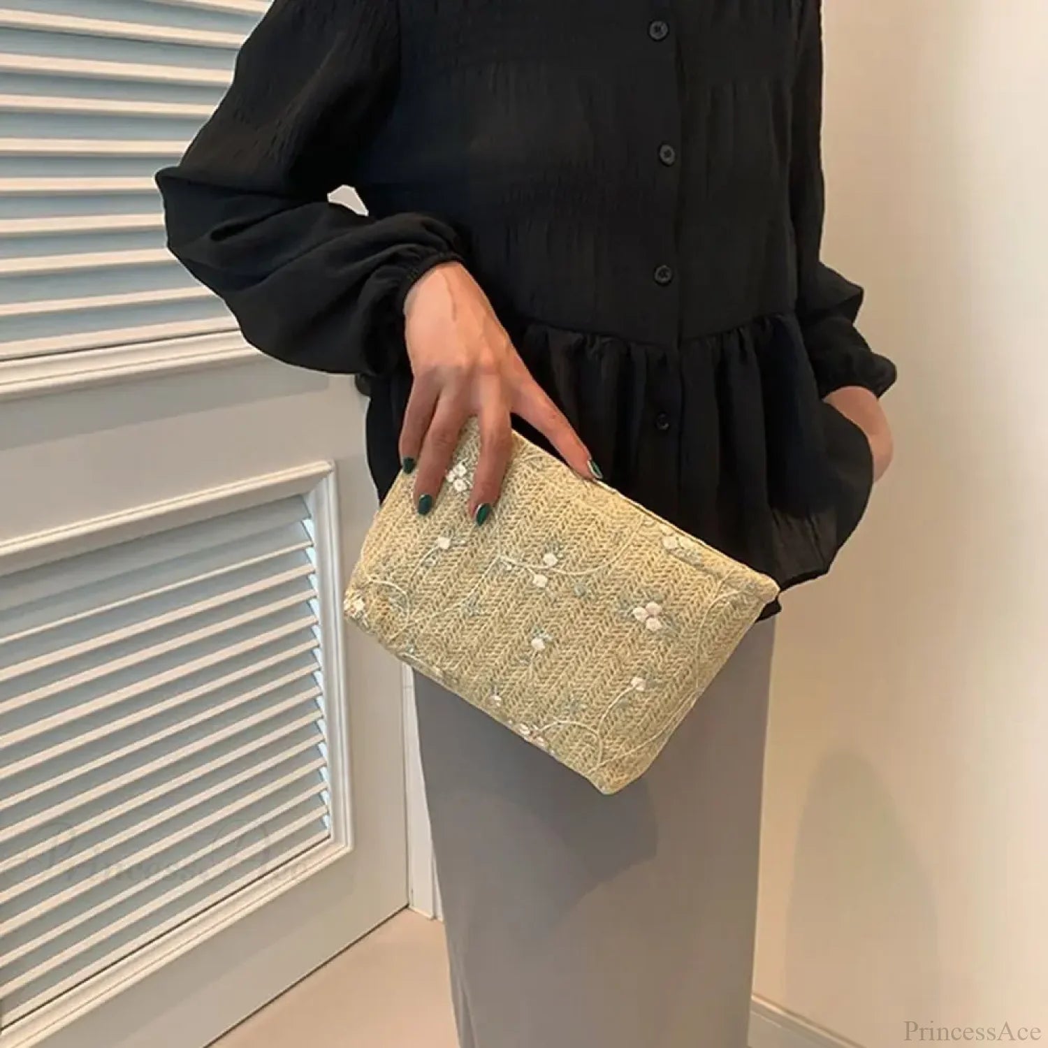 Rattan Handheld Straw Clutch Wristlet wristlet-250126