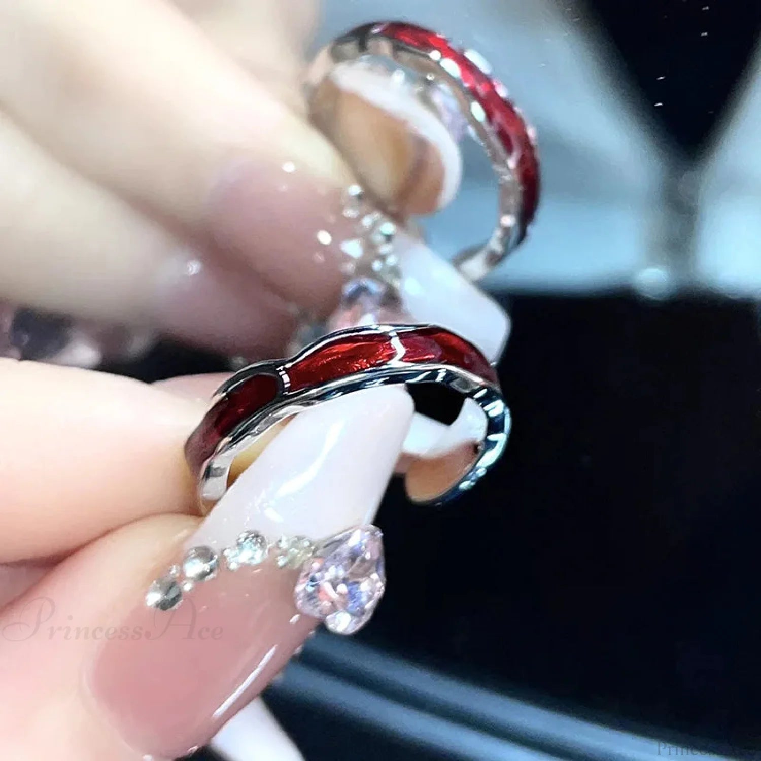 Rebel Spikes Creeper Crimson Gem Gothic Ring resizable / silver3