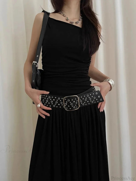 Rebellious Dark Metal Wide Belt Black / 100cm