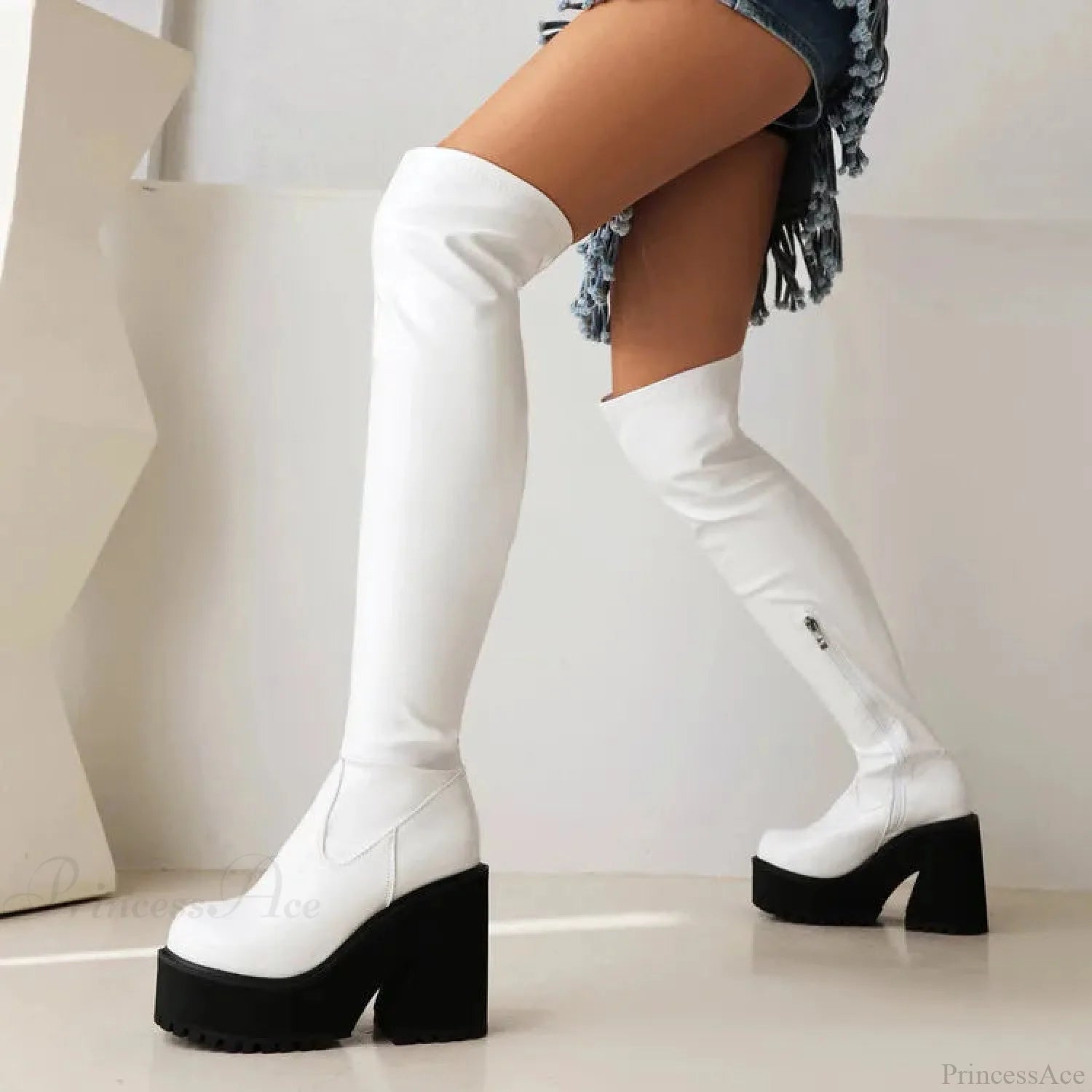 Rebellious Dark Over Knee Tall Chunky Heel Gothic Boot