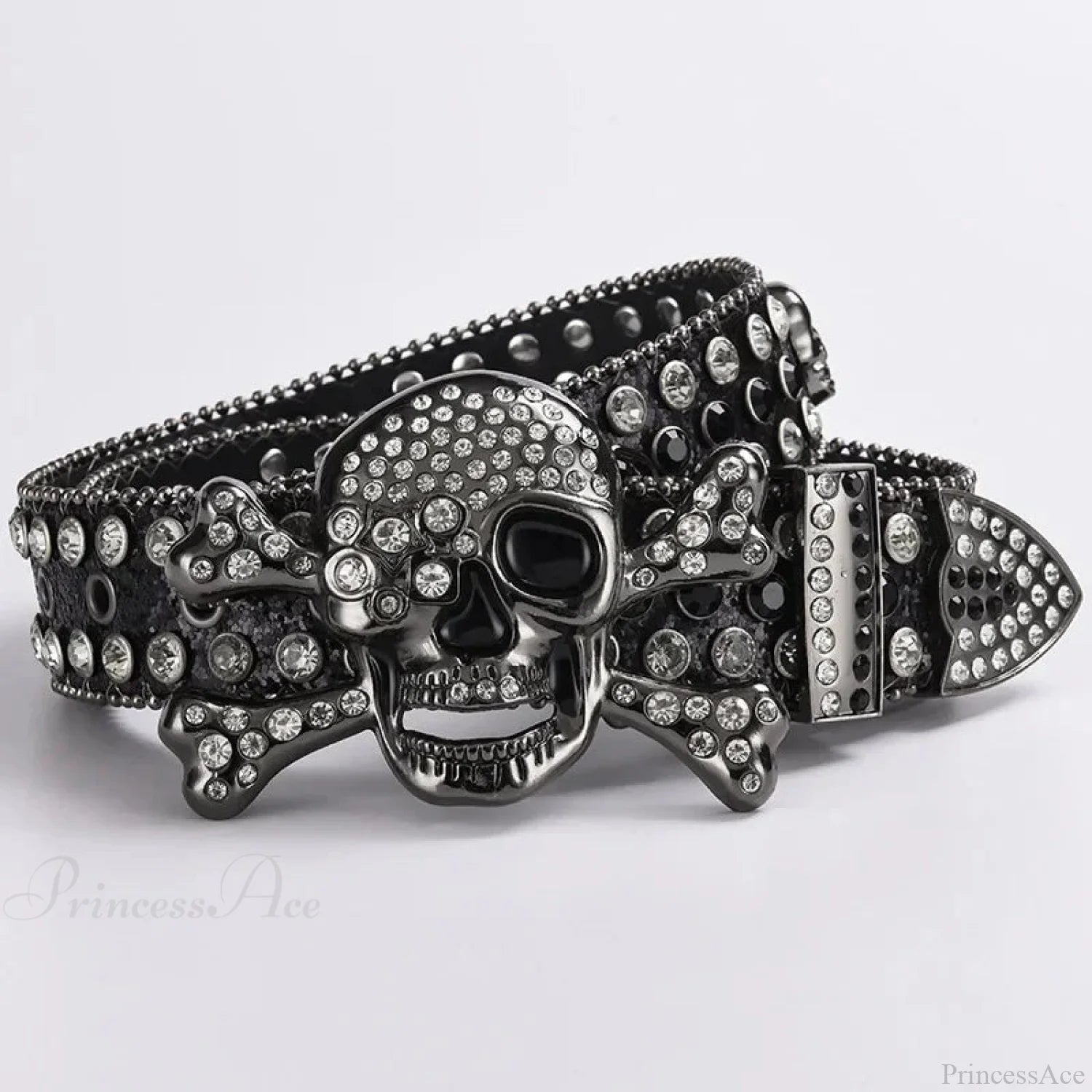 Rebellious Dark Skull Diamond Rhinestone Belt Black 2 / 105x4cm