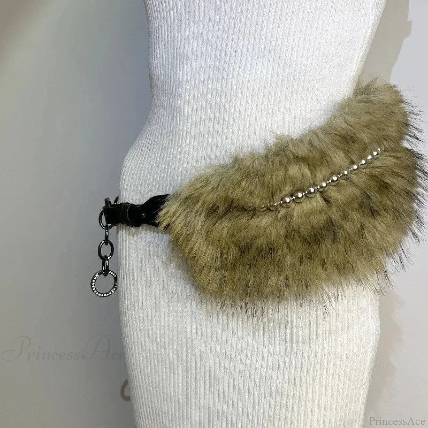 Rebellious Dark Studded Furry Millennium Rhinestone Belt beads brown / 110cm
