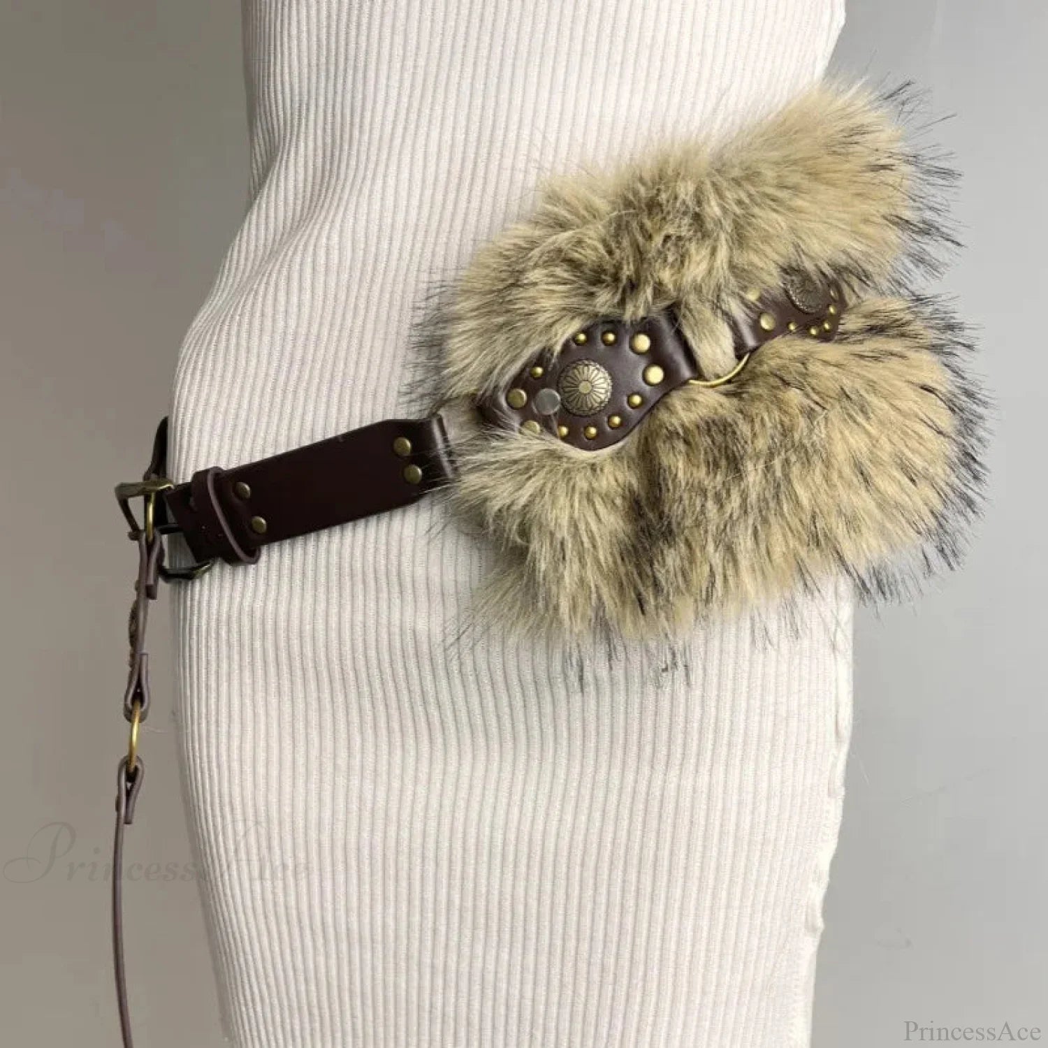 Rebellious Dark Studded Furry Millennium Rhinestone Belt brown 2 / 110cm