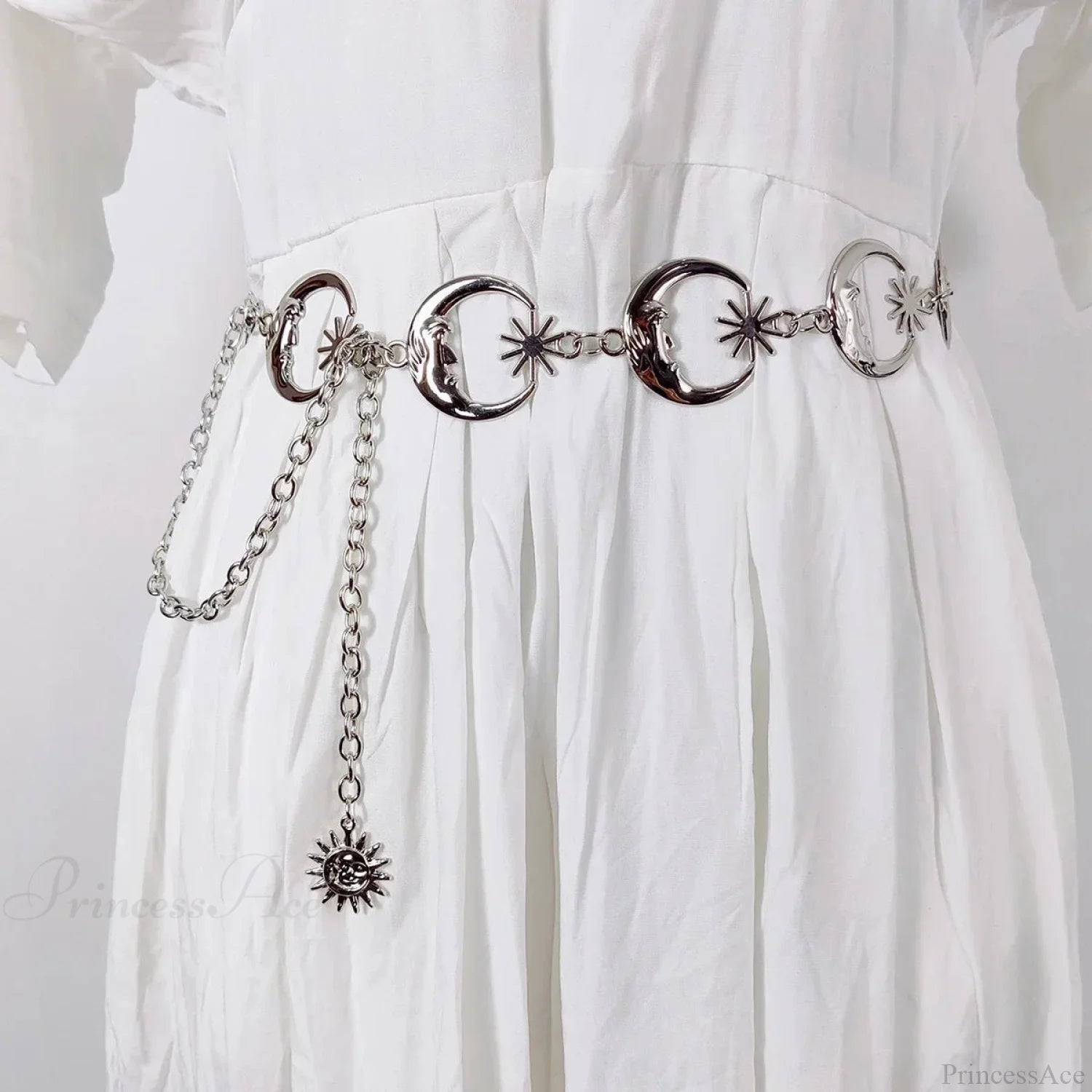 Rebellious Dark Urban Layered Waist Chain Belt moon silver