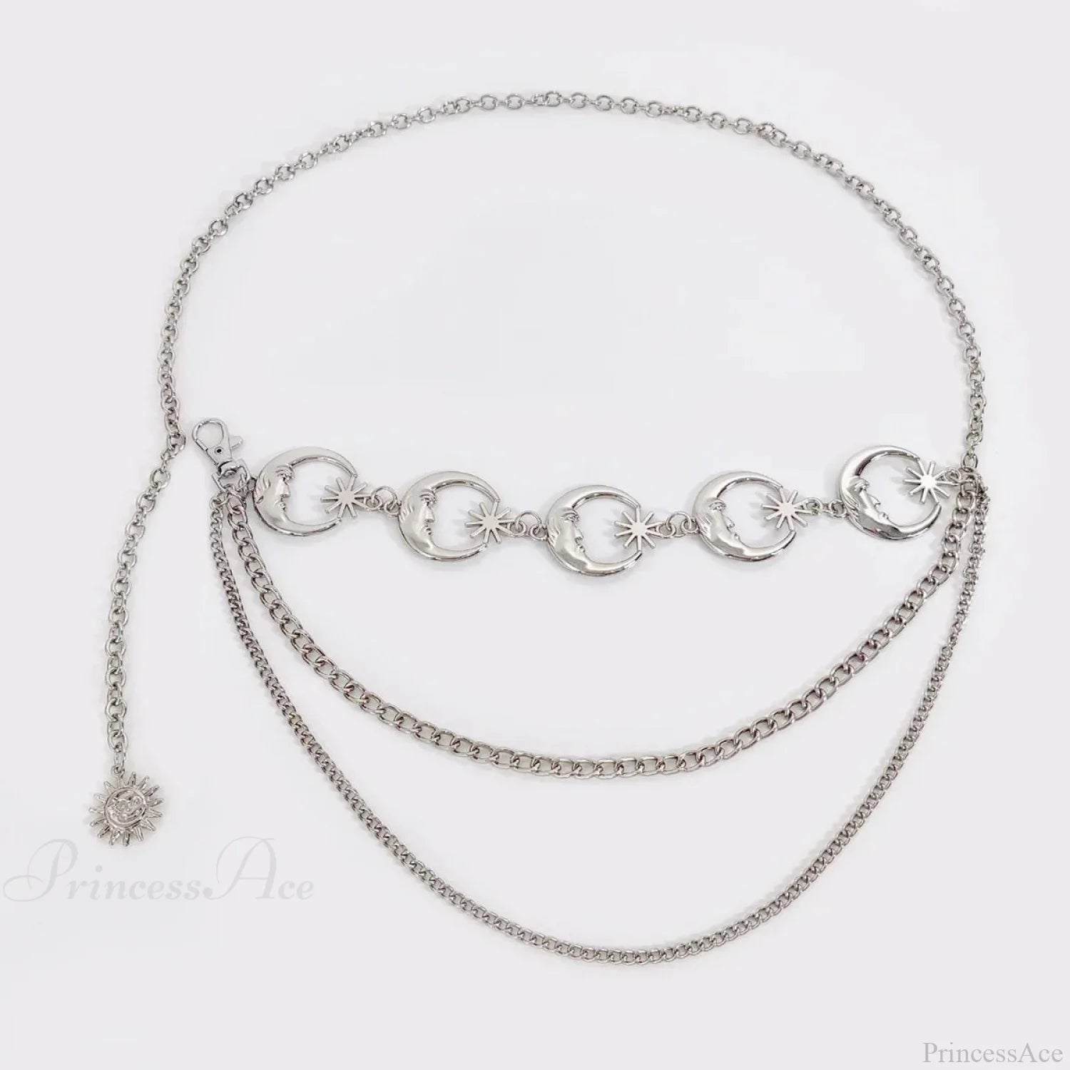 Rebellious Dark Urban Layered Waist Chain Belt moon tassel silver