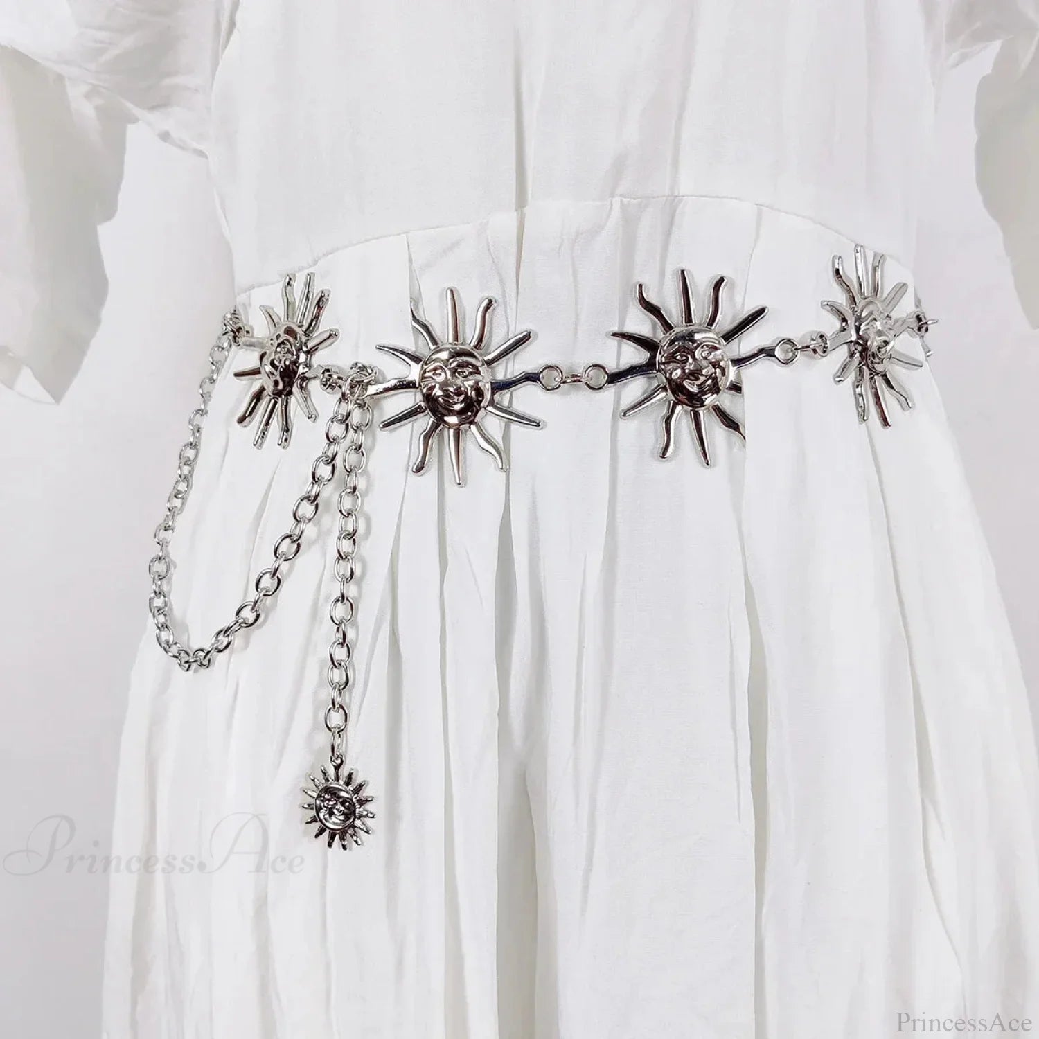 Rebellious Dark Urban Layered Waist Chain Belt sun silver
