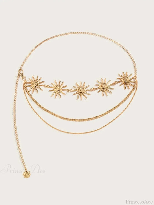 Rebellious Dark Urban Layered Waist Chain Belt sun tassel gold