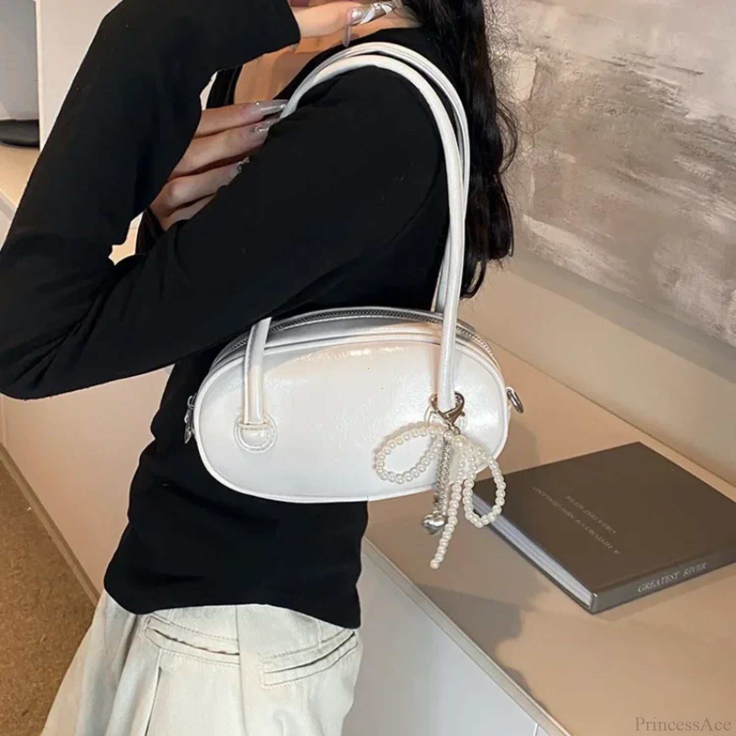 Red Casual Korean Style Underarm Shoulder Bag Beige shoulder-250126