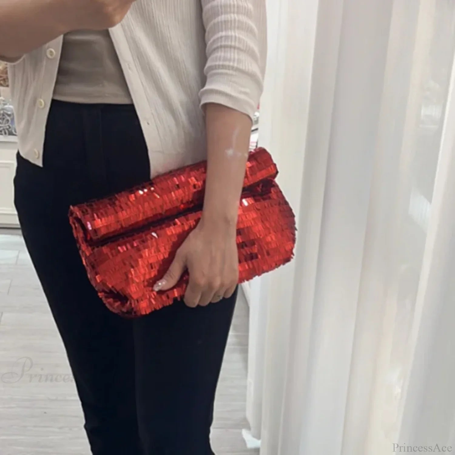 Red Sequin Leather Clutch Bag Wristlet wristlet-250126