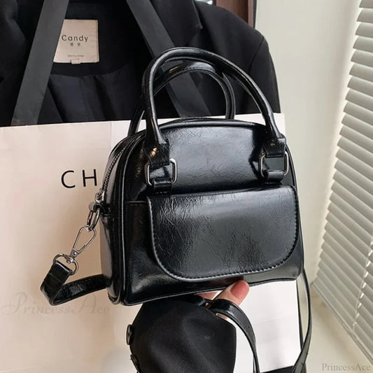 Red Solid PU Leather Underarm Shoulder Bag Black shoulder-250126