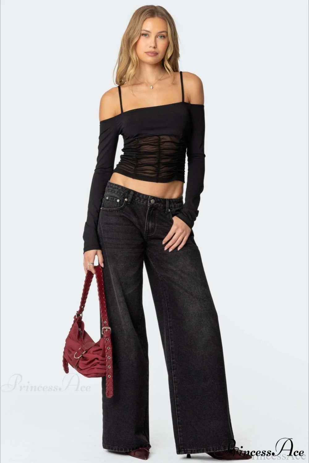 Relaxed Wide-Leg Printed Full-Length Jeans Black / S