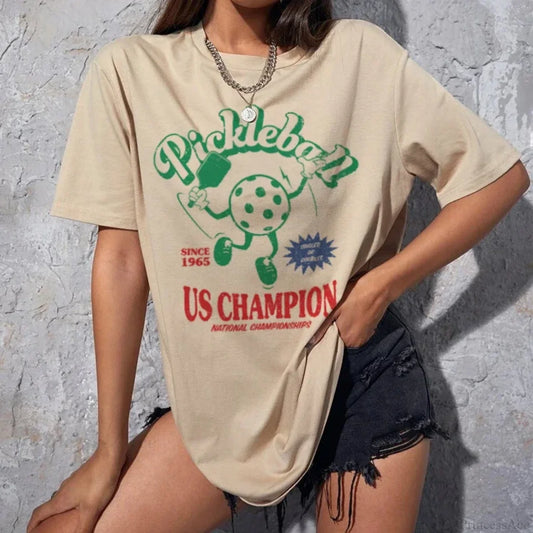 Retro Cartoon Pickleball T-shirt Khaki / S t-shirt-250223