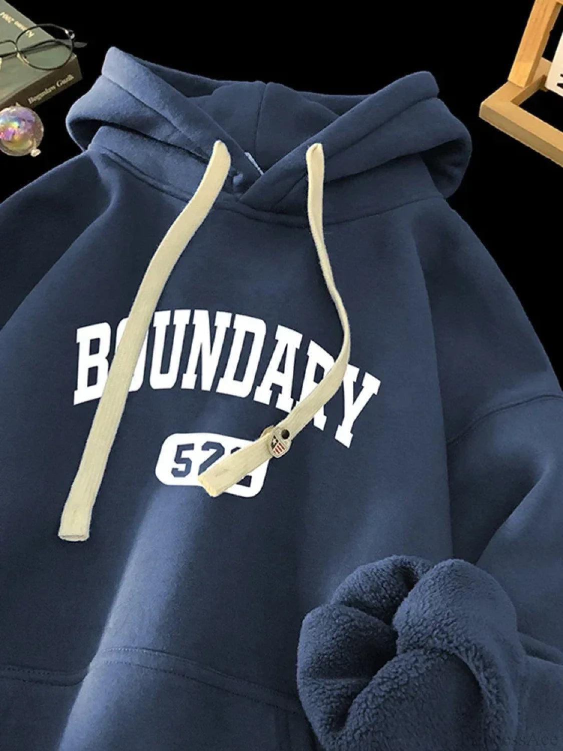 Retro Casual High Street Letter Hoodie Navy Blue / M(40-45KG)