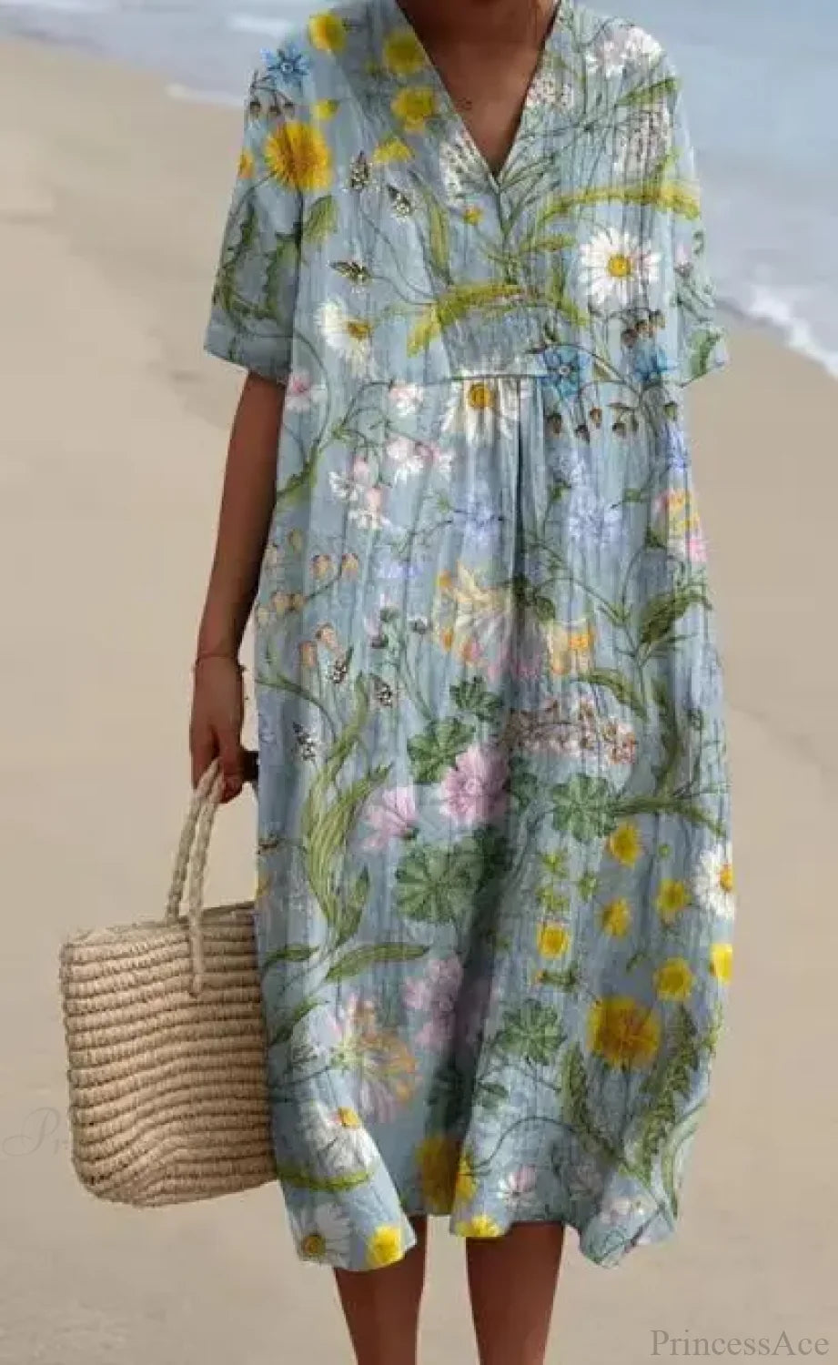 Retro Circle Print Boho Floral Dress Grey / S oldfloraldress-250126