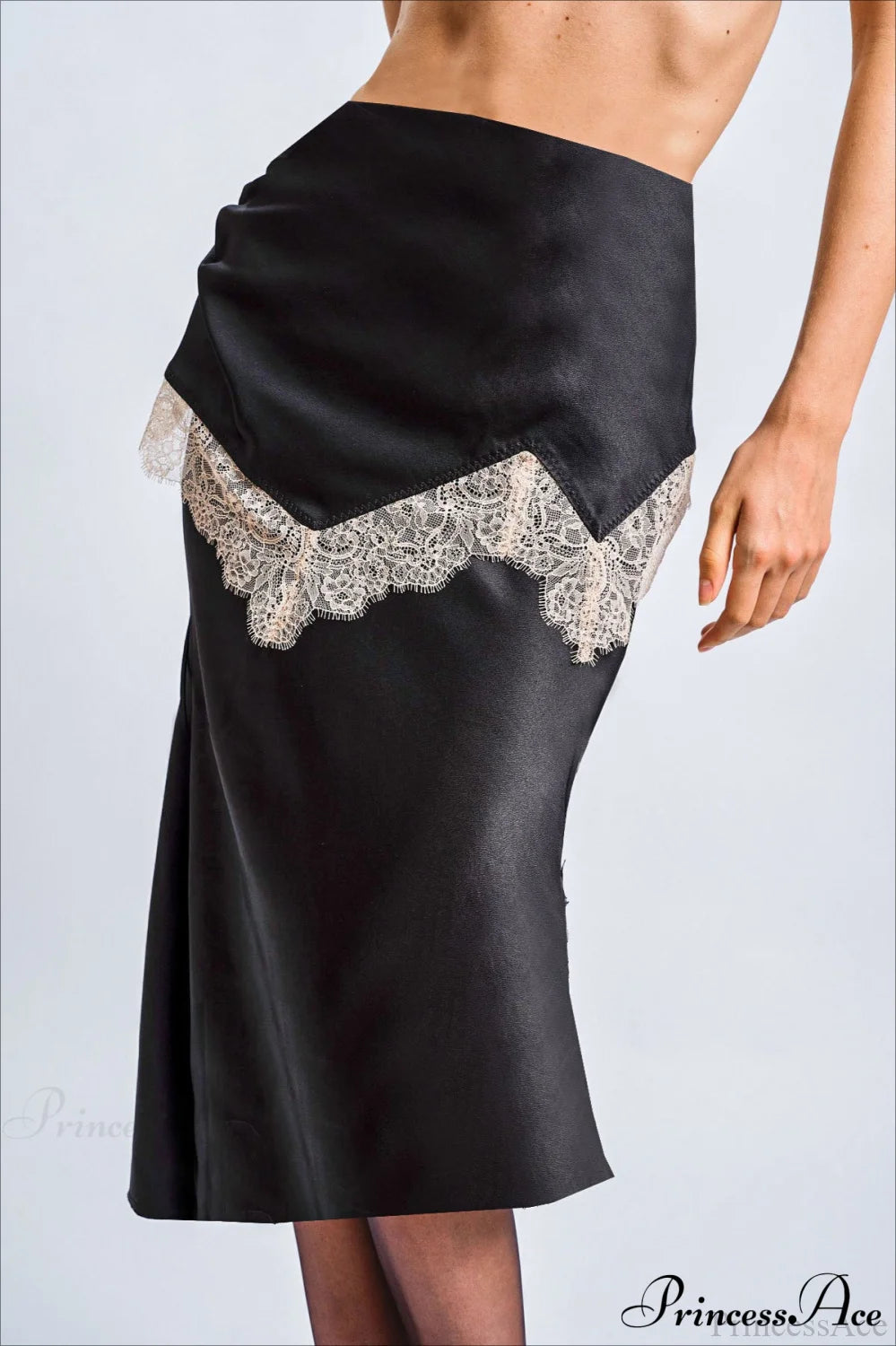 Retro Color Block Lace Panel Slim Skirt