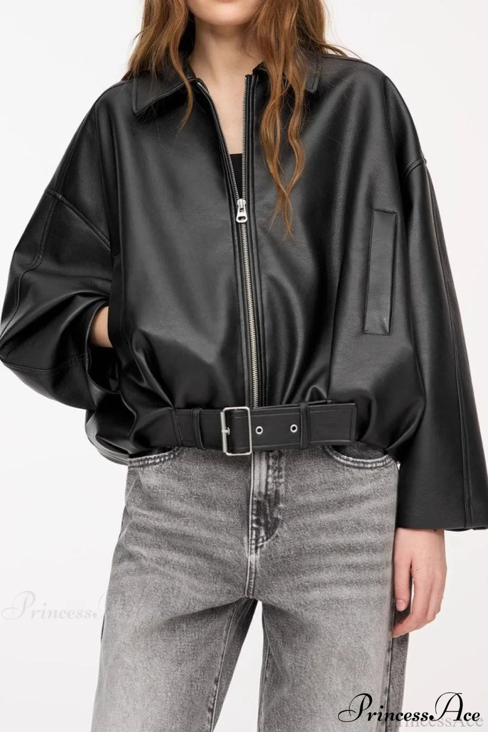 Retro Faux Leather Bomber Jacket Black / XS