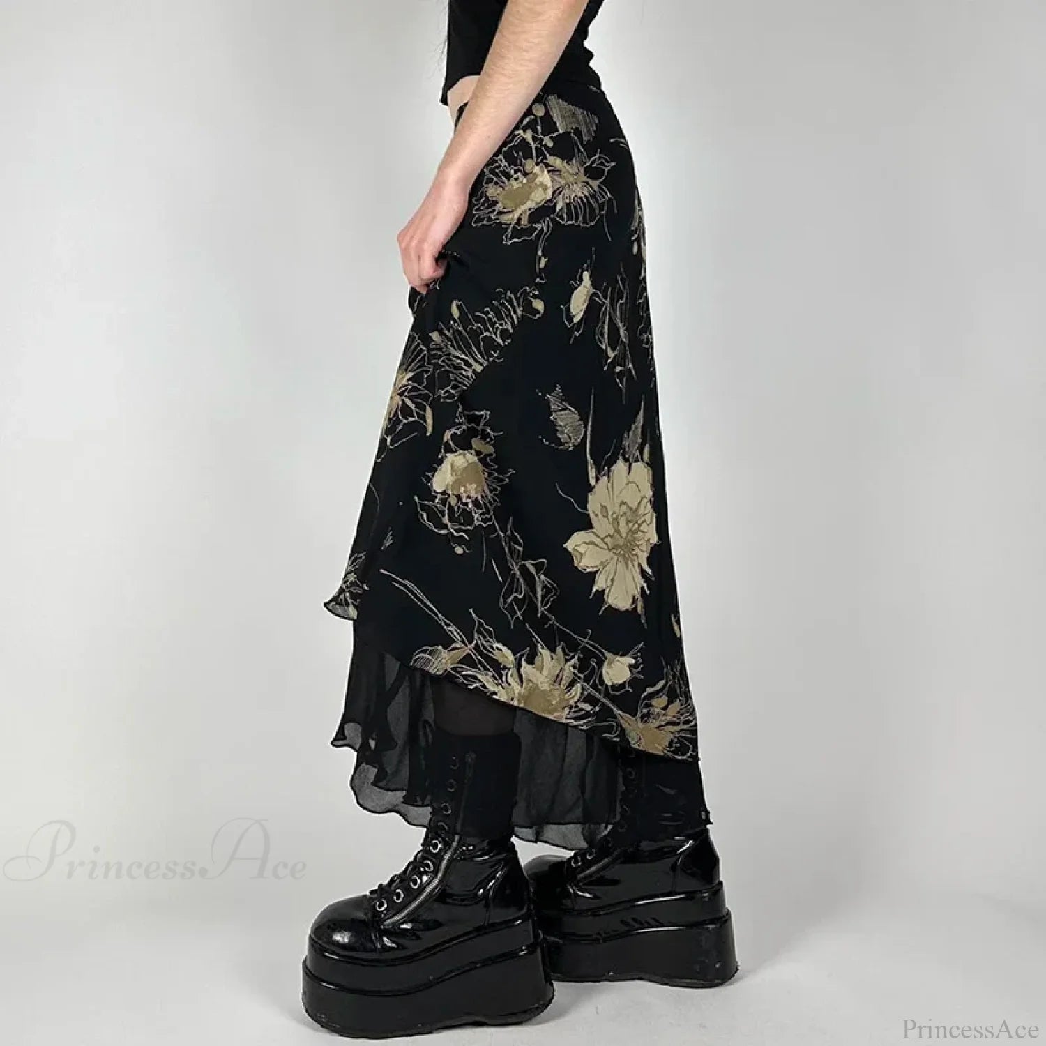 Retro Floral Fairycore Long Skirt