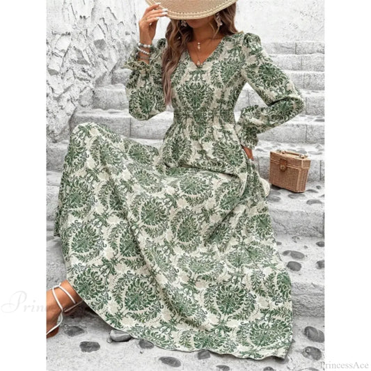 Retro Floral Print A-line Boho Dress oldfloraldress-250126