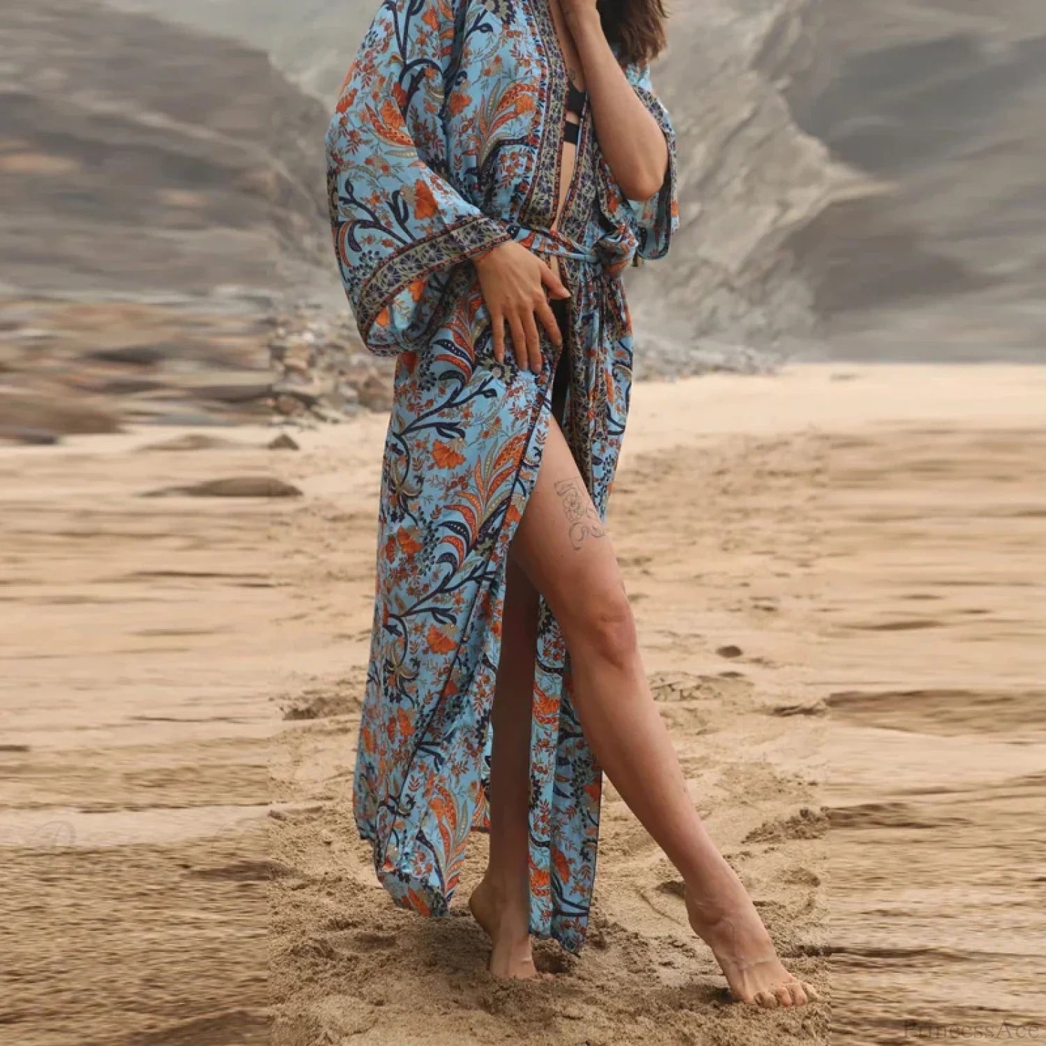 Retro Floral V-Neck Beach Cover Up