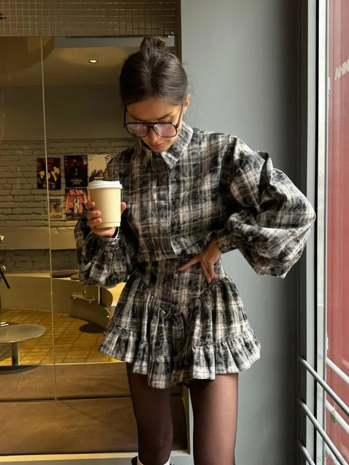 Retro Lapel Loose Bishop Sleeve Blouse Black / S blouse-250223