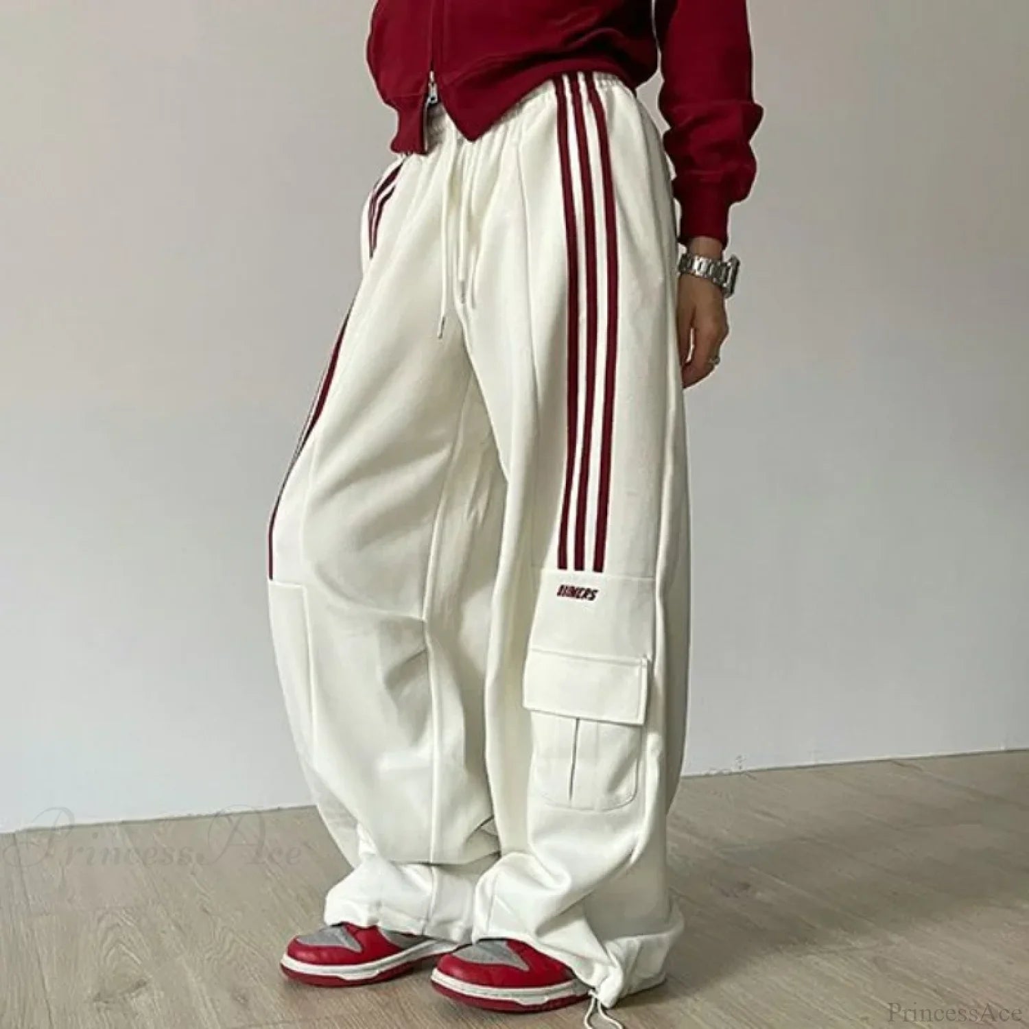 Retro Lazy Stripes Wide Leg Pants Off White / S (44-50kg)