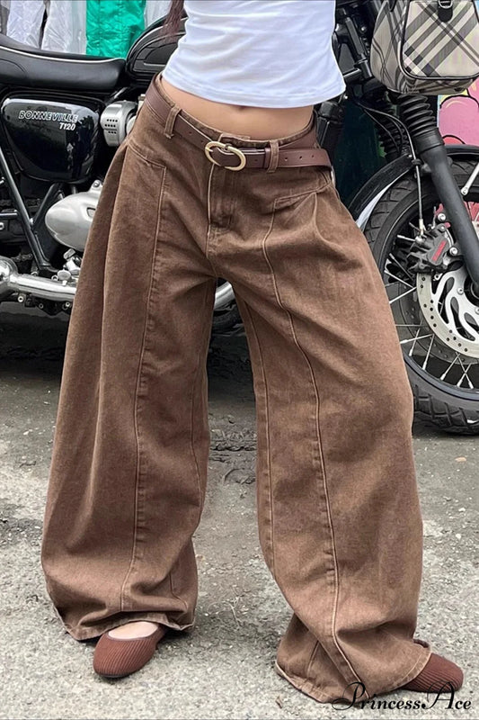 Retro Maillard Distressed Wide Leg Floor Jeans