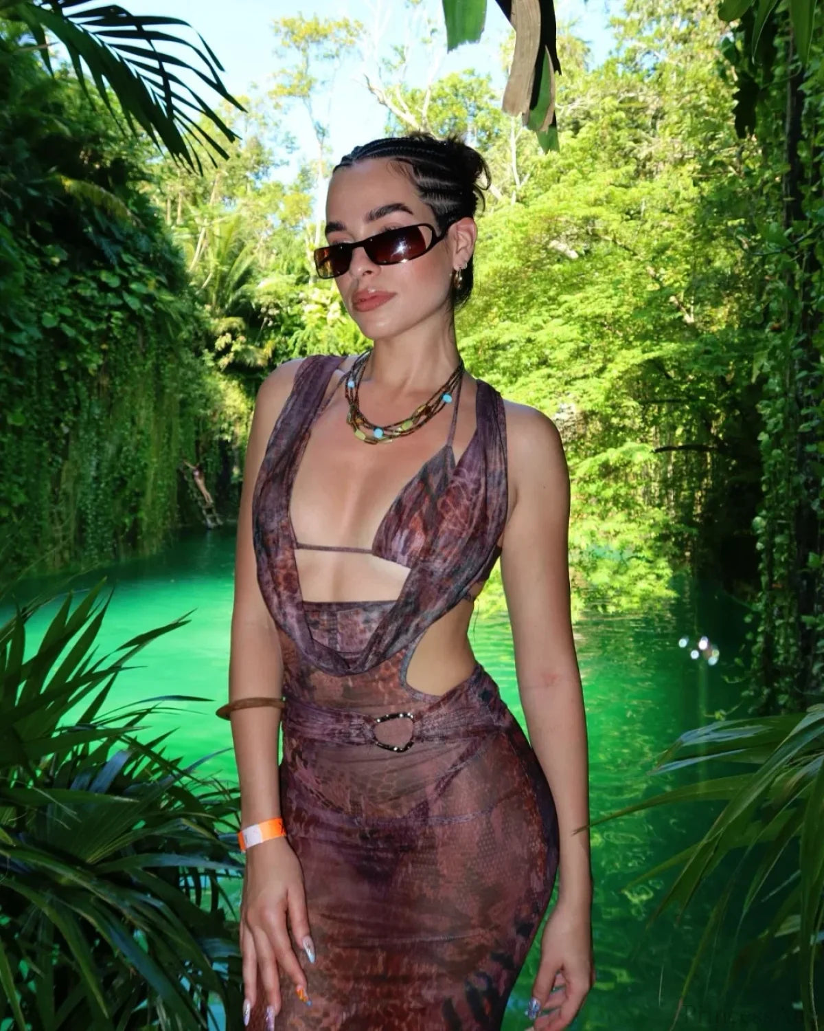 Retro Mesh Dress Three Piece Swimsuit