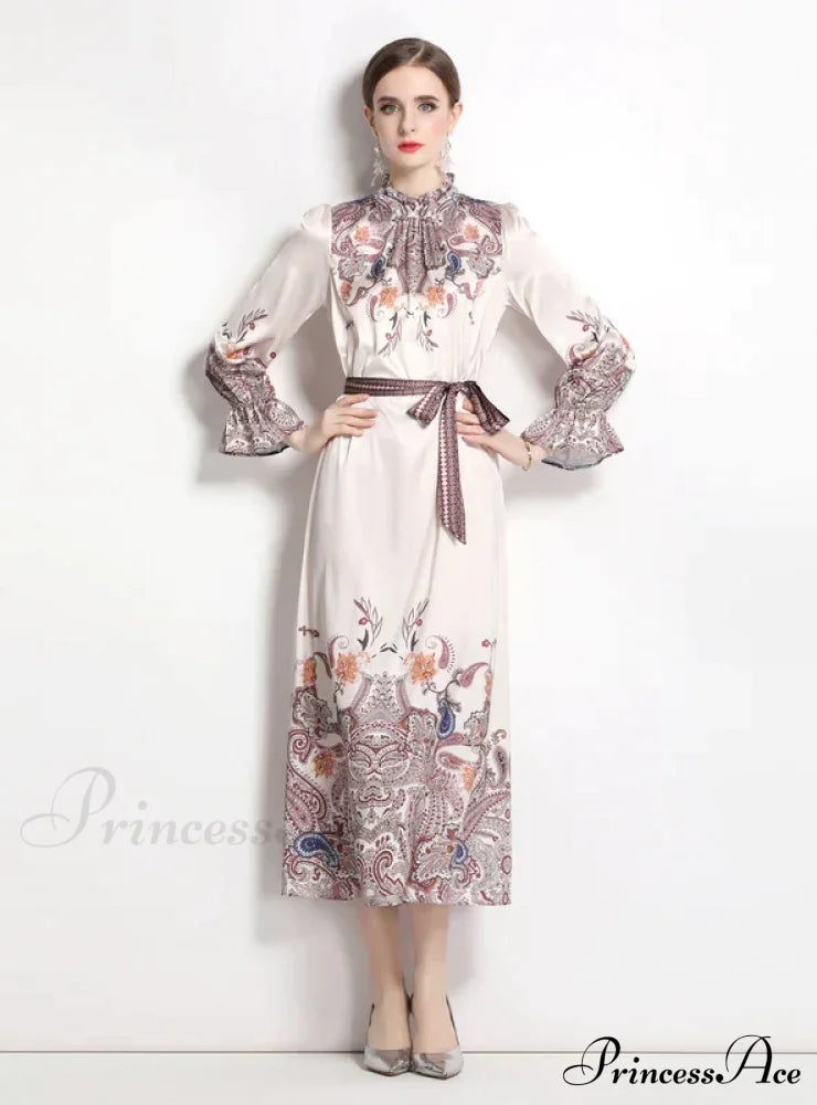 Retro Palace Horn Sleeve Dress S / White