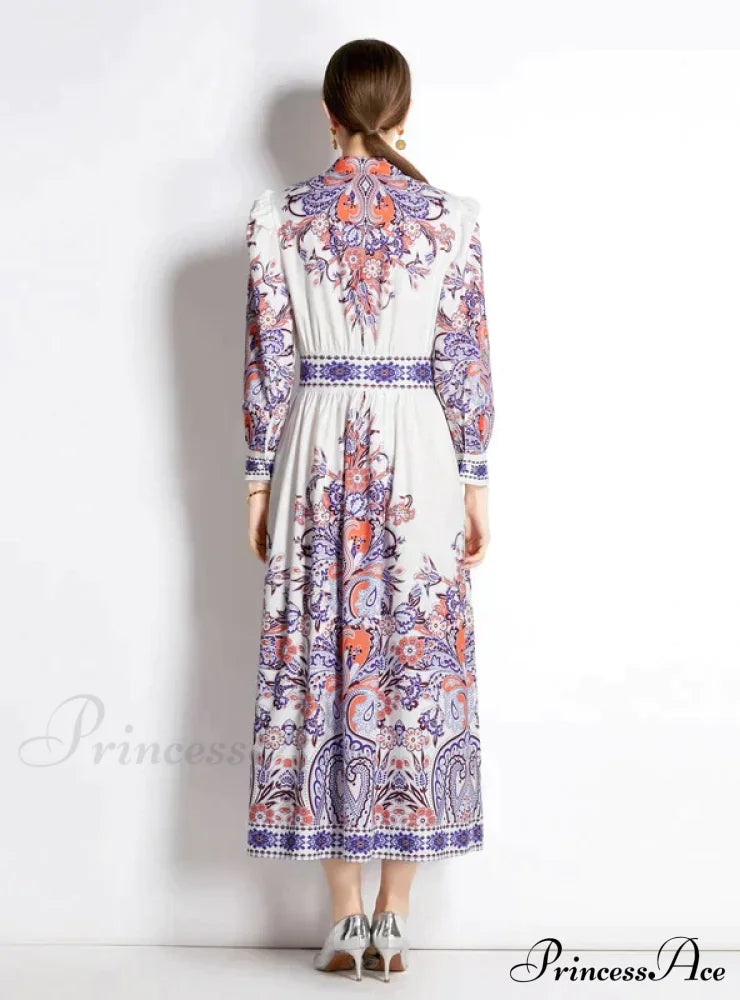 Retro Palace Long Sleeve Slim Dress With Print M / Black