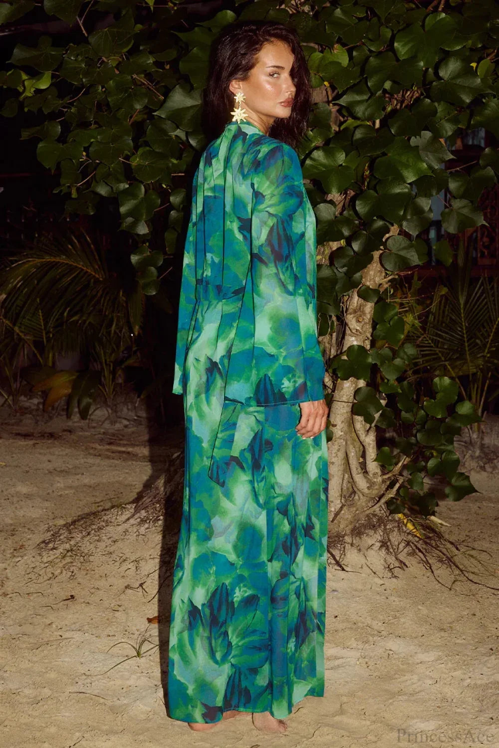 Retro Print Lace-up Backless Three Piece Swimsuit