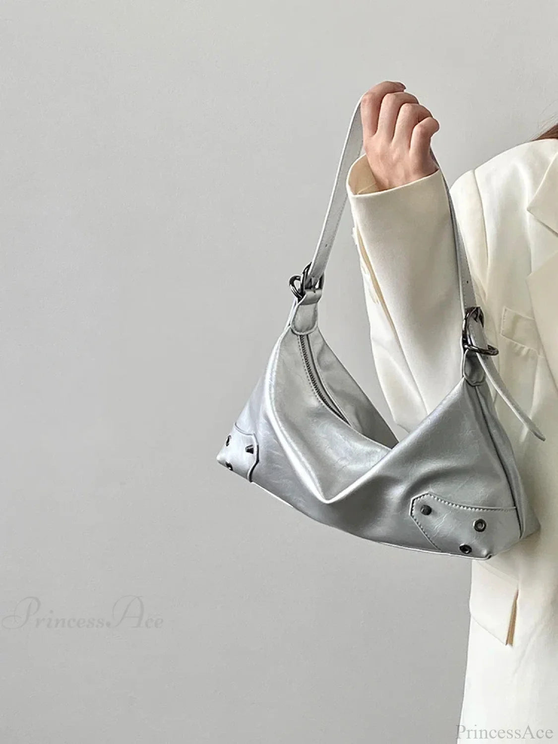 Retro PU Leather Y2K Shoulder Bag silver color shoulder-250126