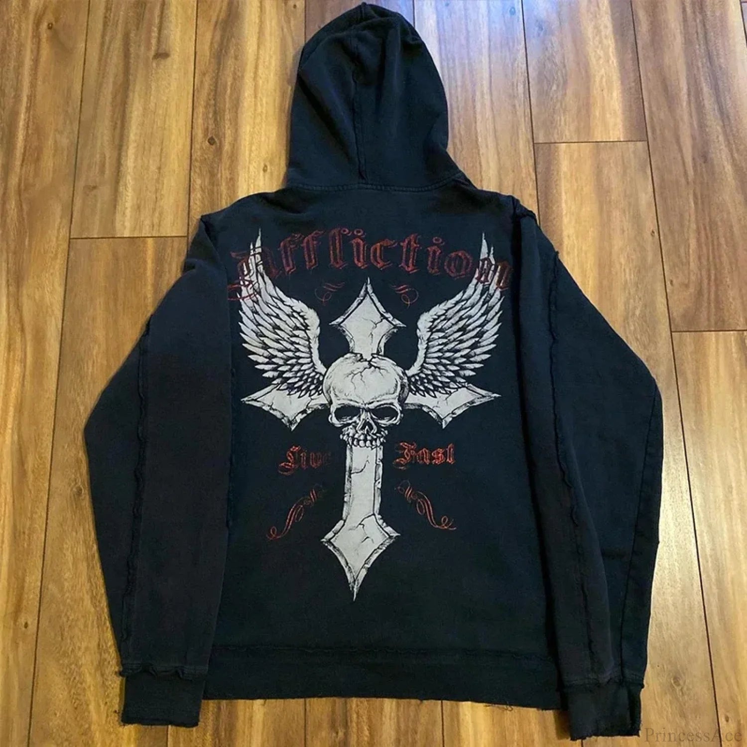 Retro Punk Fall Hoodie black 9 / S