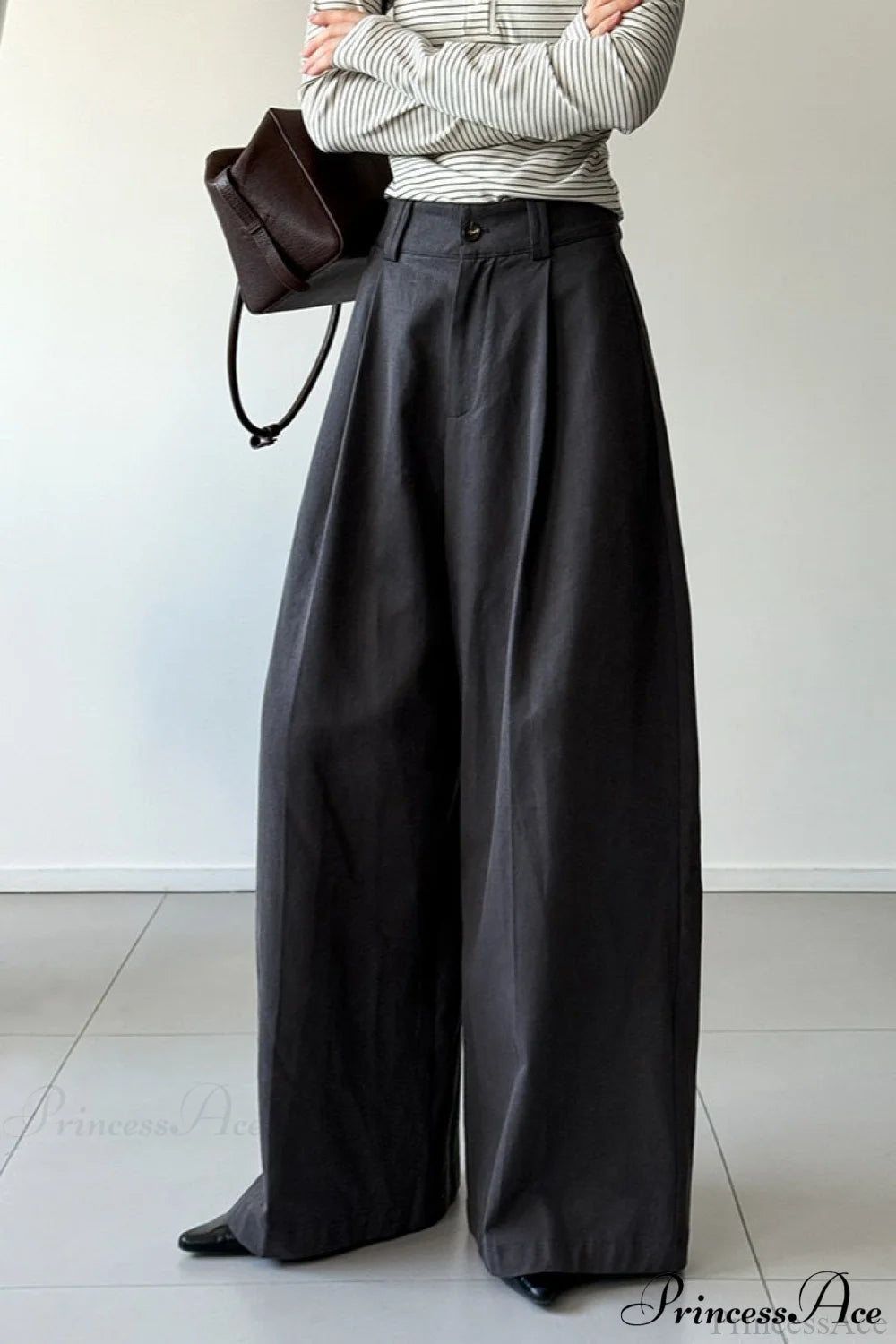 Retro Relaxed High-Waisted Wide-Leg Pants Grey / S
