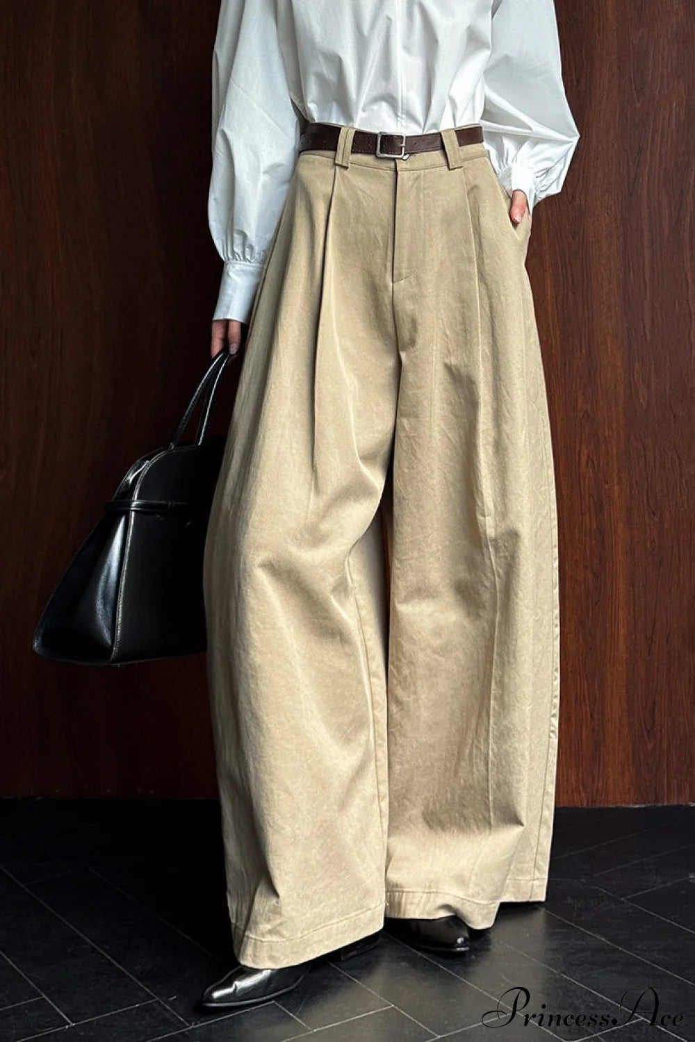 Retro Relaxed High-Waisted Wide-Leg Pants Khaki / S