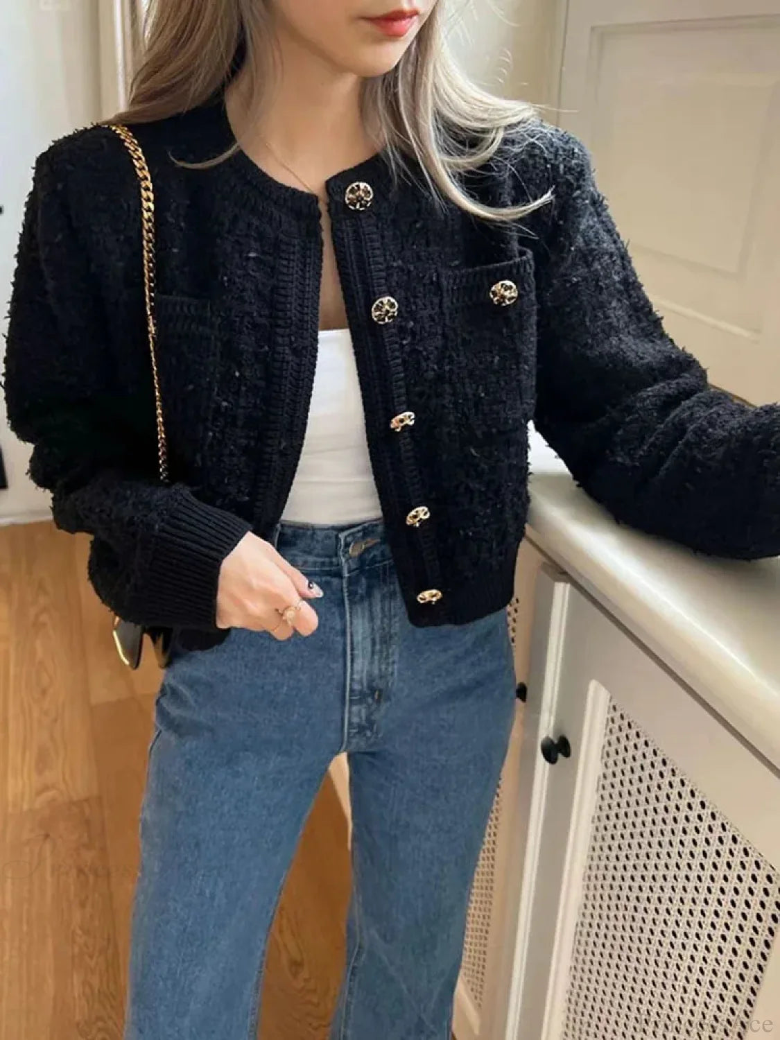 Retro Single Breasted O-Neck Knit Cardigan cardiagn-250126