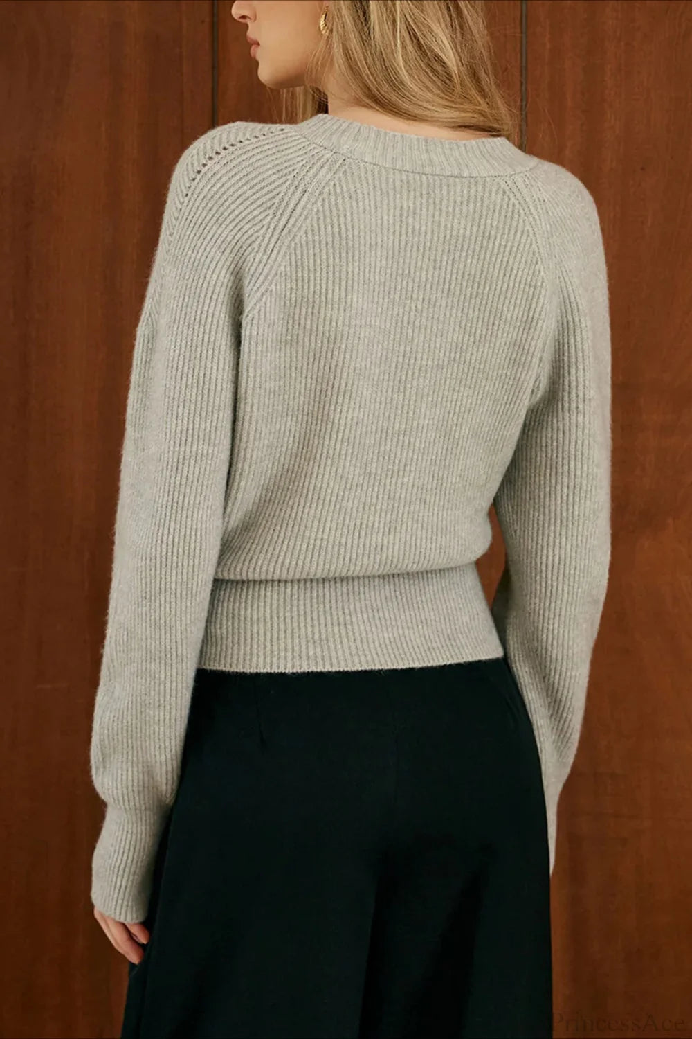 Retro Slouchy V Neck Cropped Knit Sweater