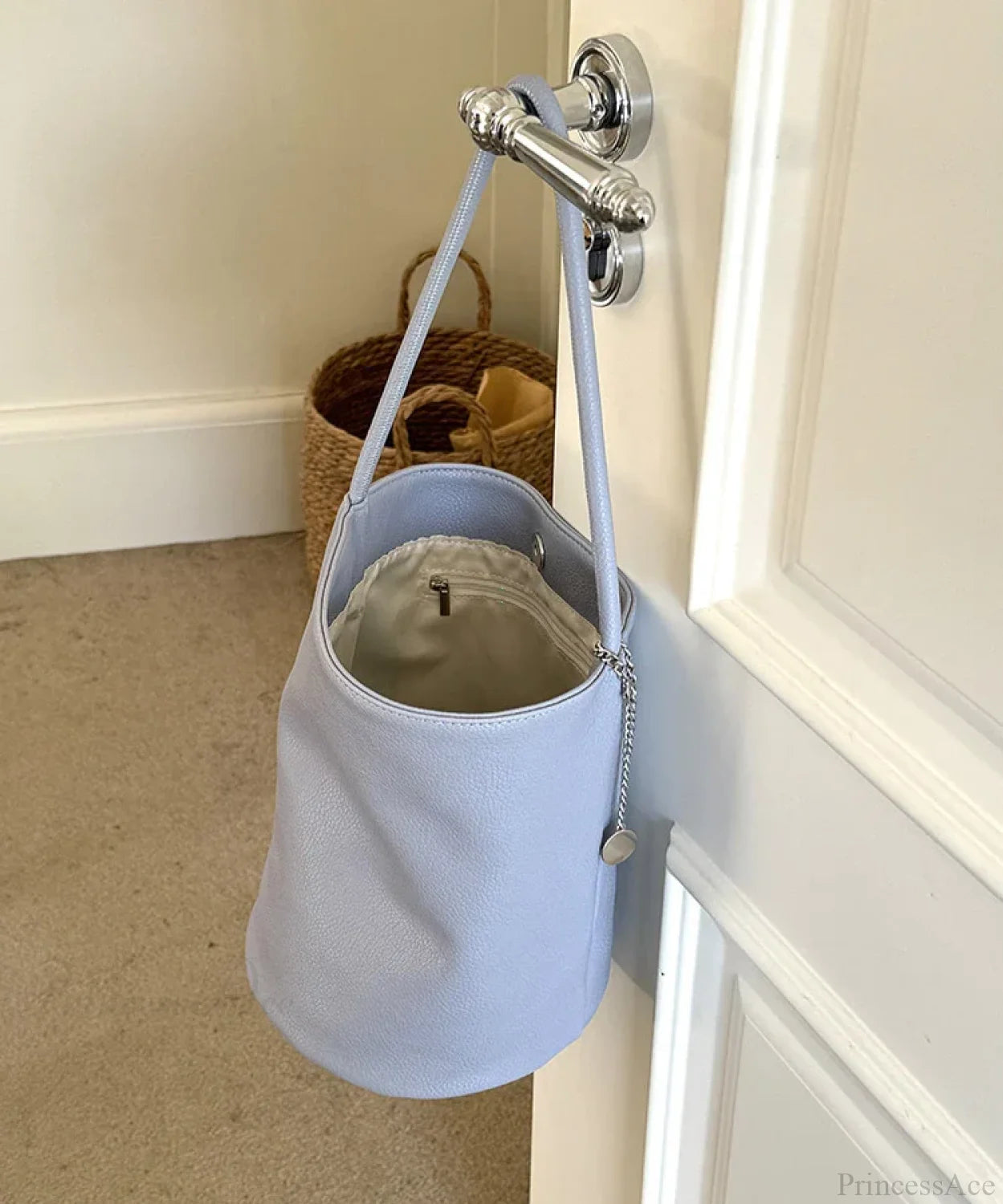 Retro Soft Leather Bucket Shoulder Bag Blue shoulder-250126