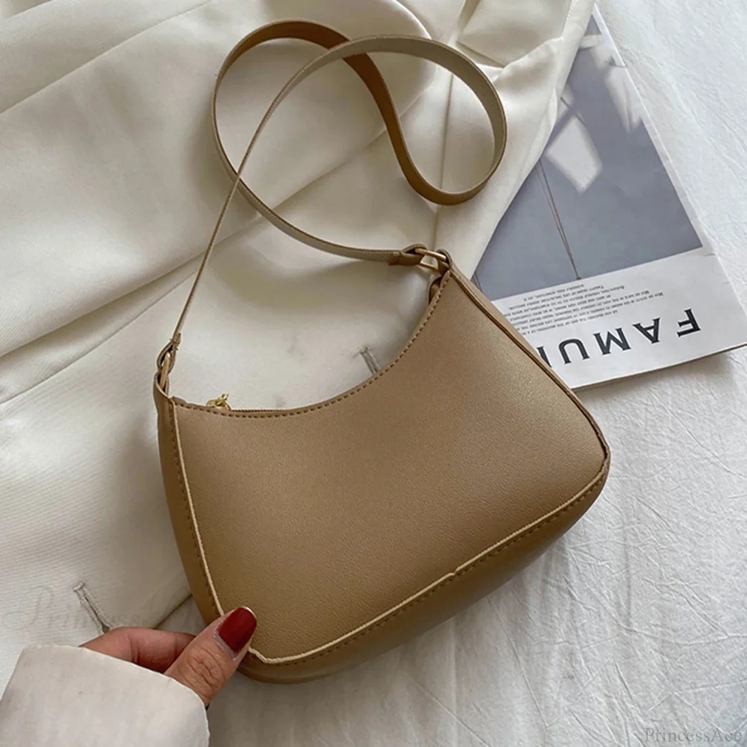 Retro Solid Color PU Leather Hobos Crossbody Camel / 20x14x5cm crossbody-250126