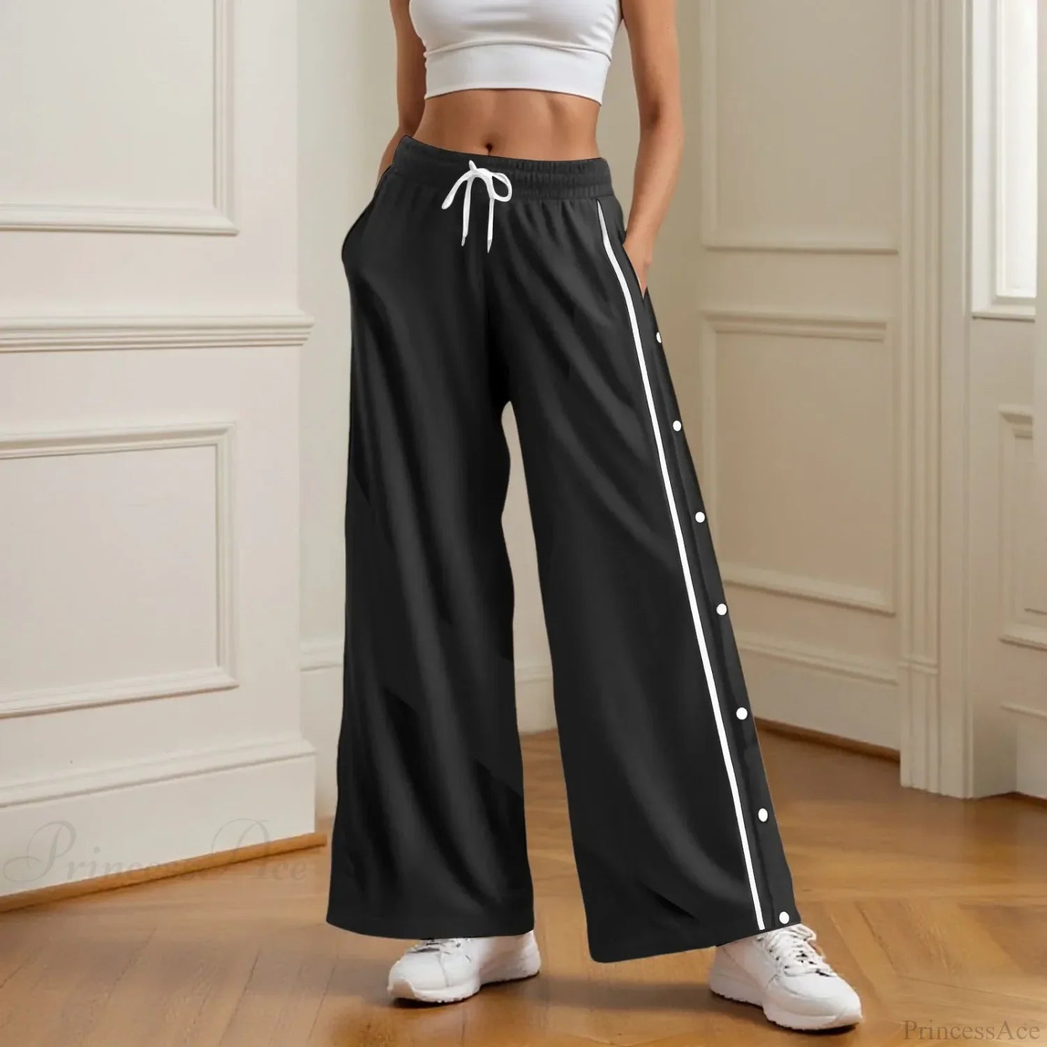 Retro Wide Leg High Street Cargo Pants Black / S