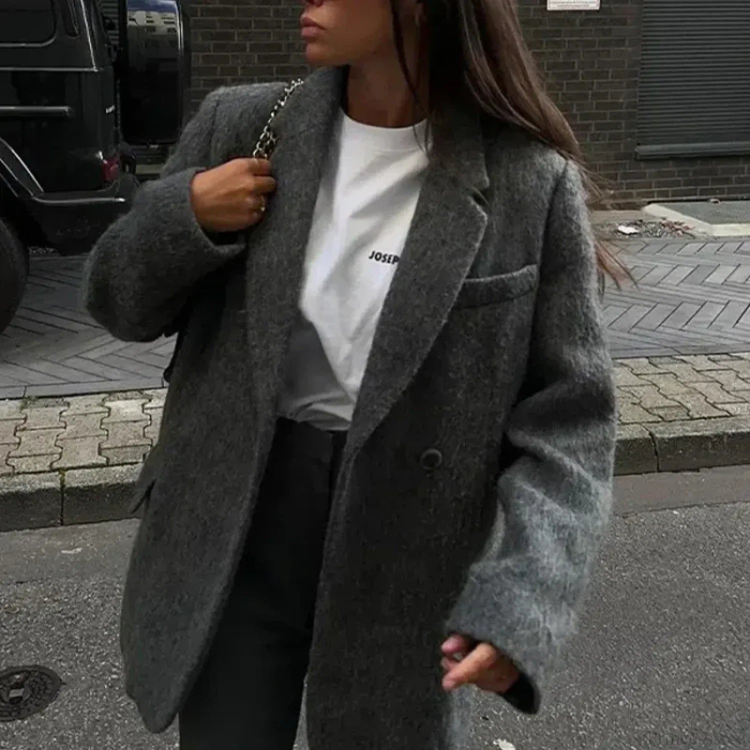 Retro Wool Button Turn-Down Overcoat B-Dark Gray / S