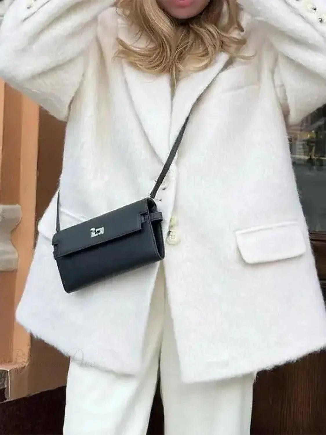 Retro Wool Button Turn-Down Overcoat D-White / S